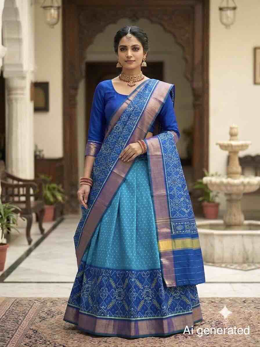 Blue & Sky with Manekchowk Scut Border Patola Lehenga Choli
