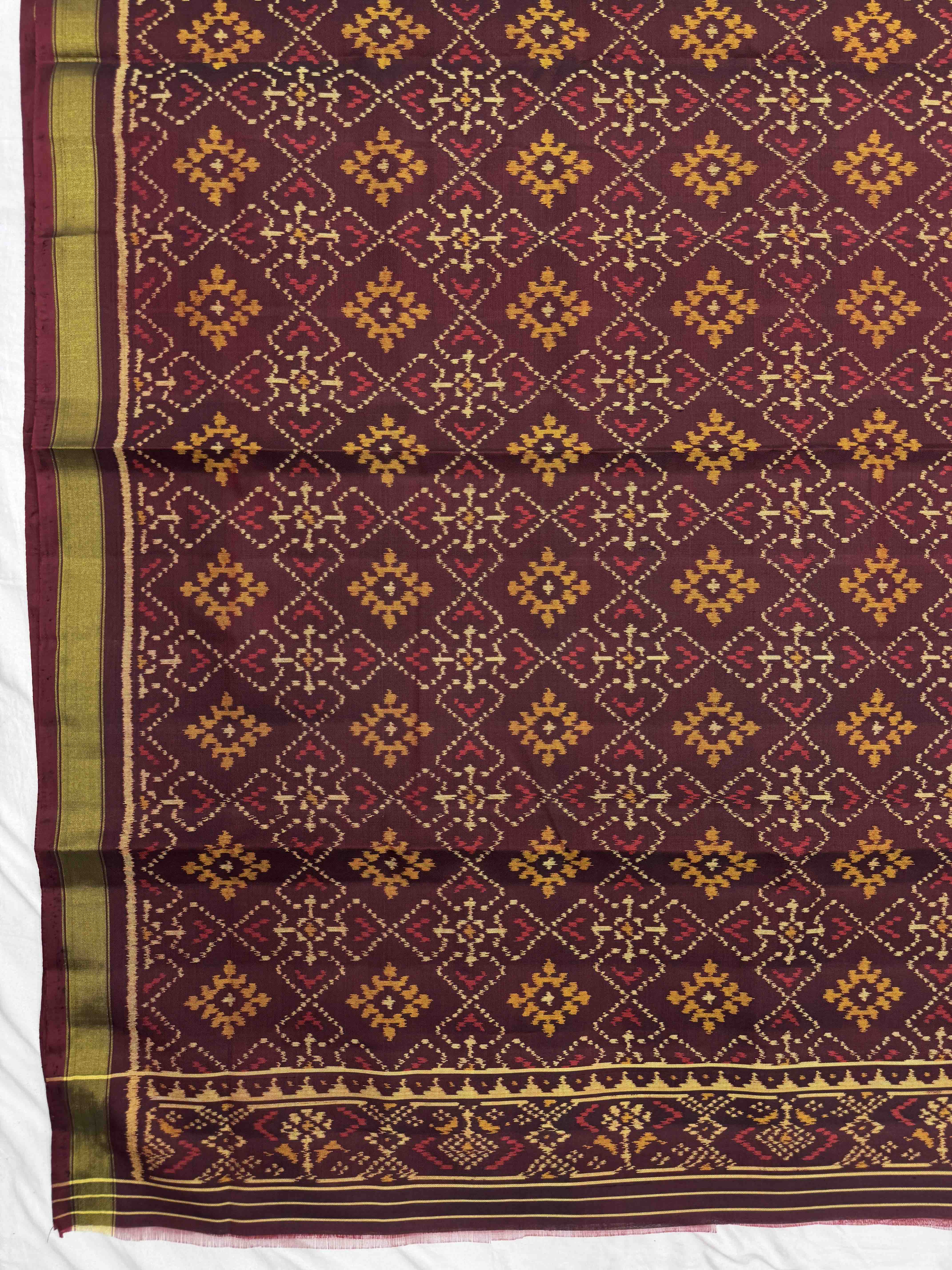 Maroon & Red Panchanda with Zigzag Lining Patola Dress