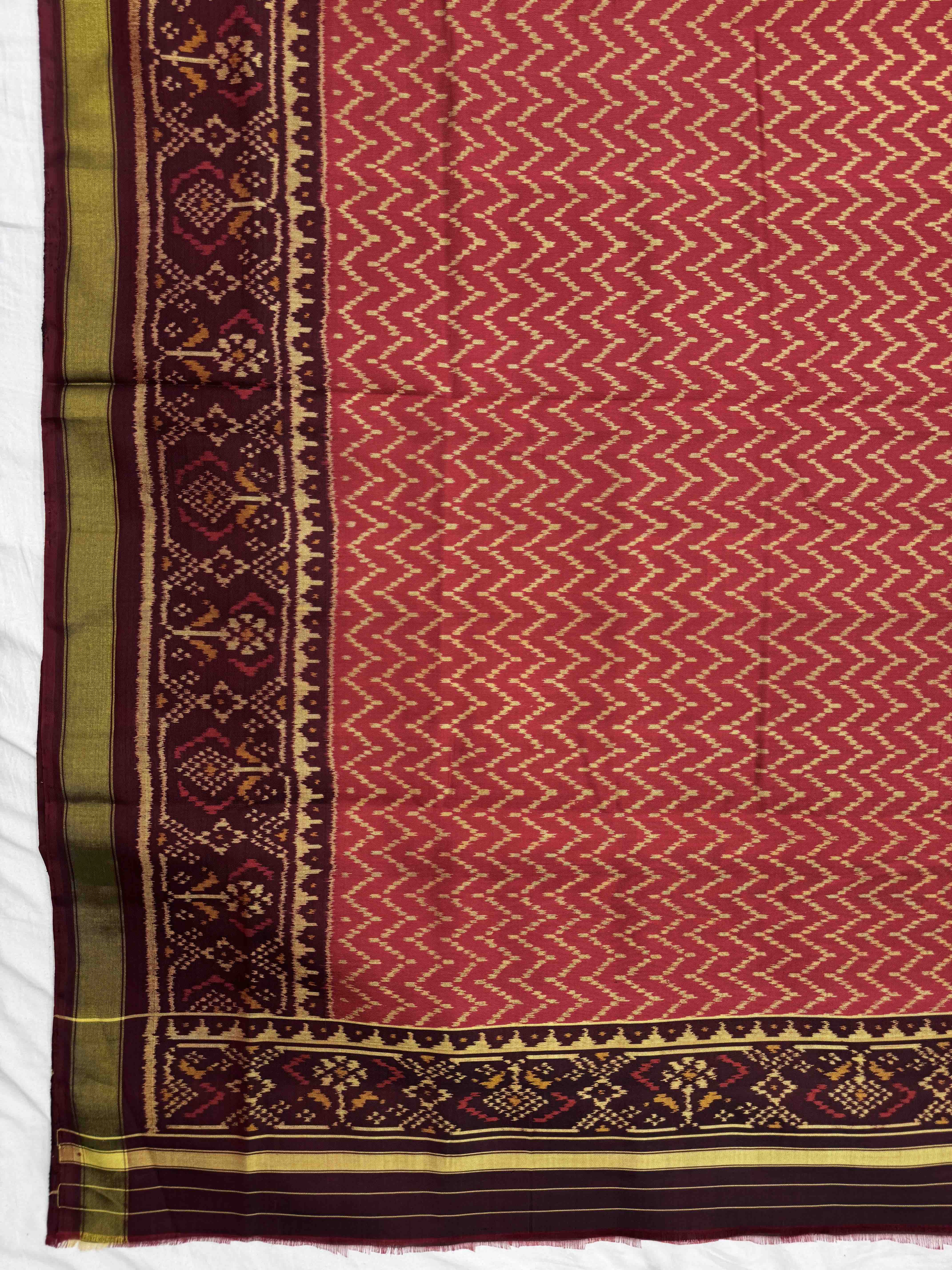 Maroon & Red Panchanda with Zigzag Lining Patola Dress