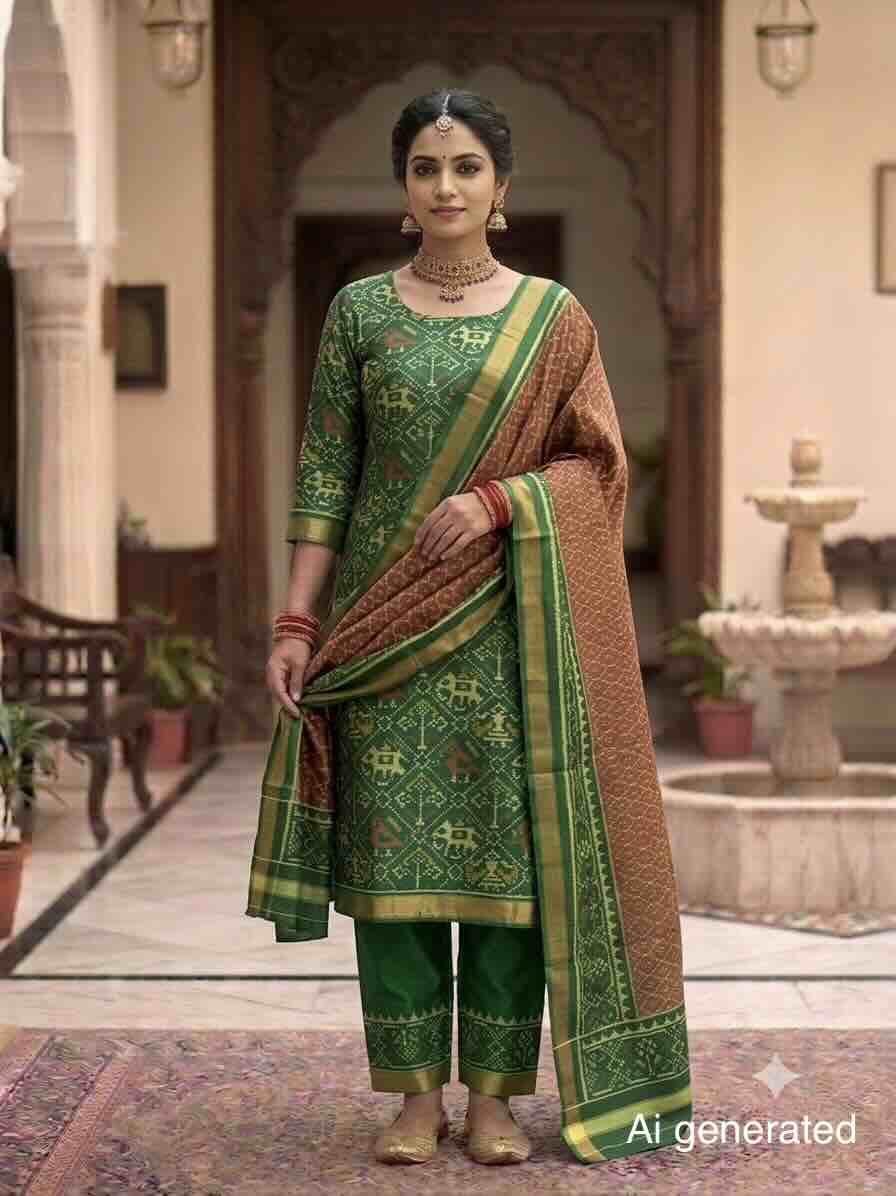 Green & Rust Narikunj with Booty Patola Dress