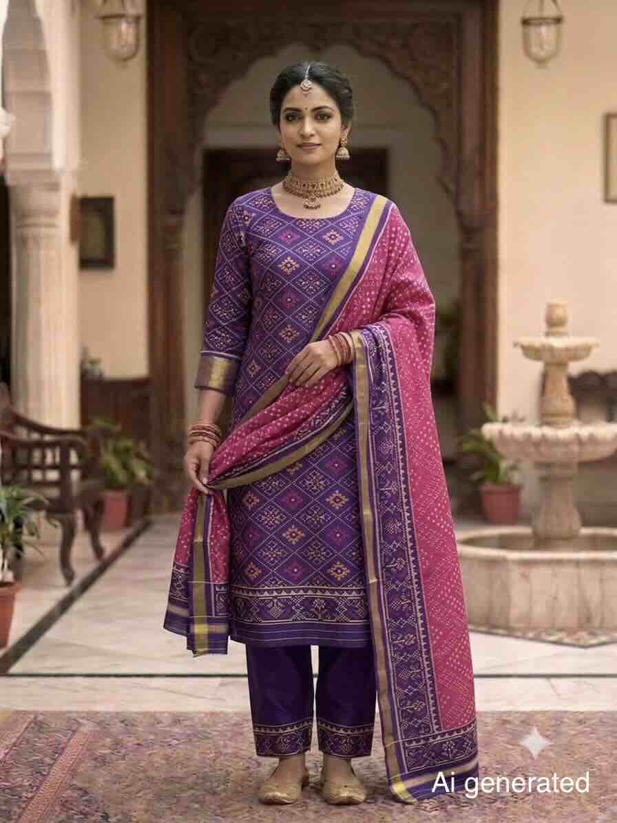 Purple & Pink Panchanda with Bandhani Design Patola Dress