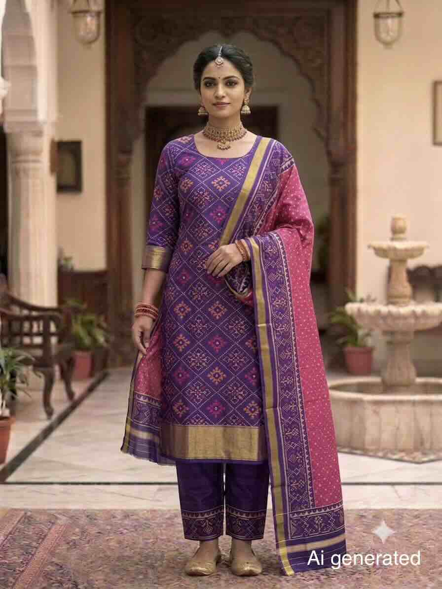 Purple & Pink Panchanda with Doted Patola Dress