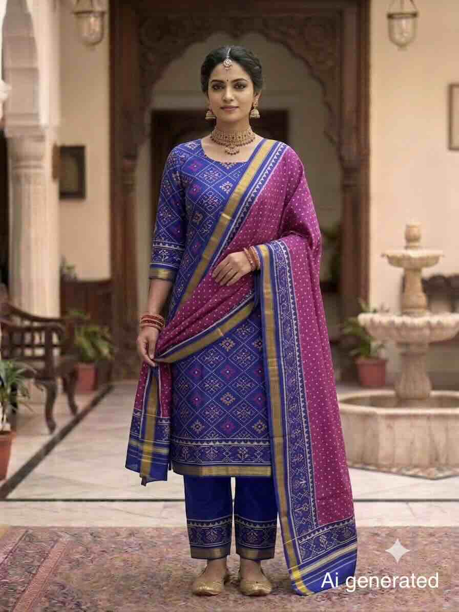 Blue & Purple Panchanda with Doted Patola Dress