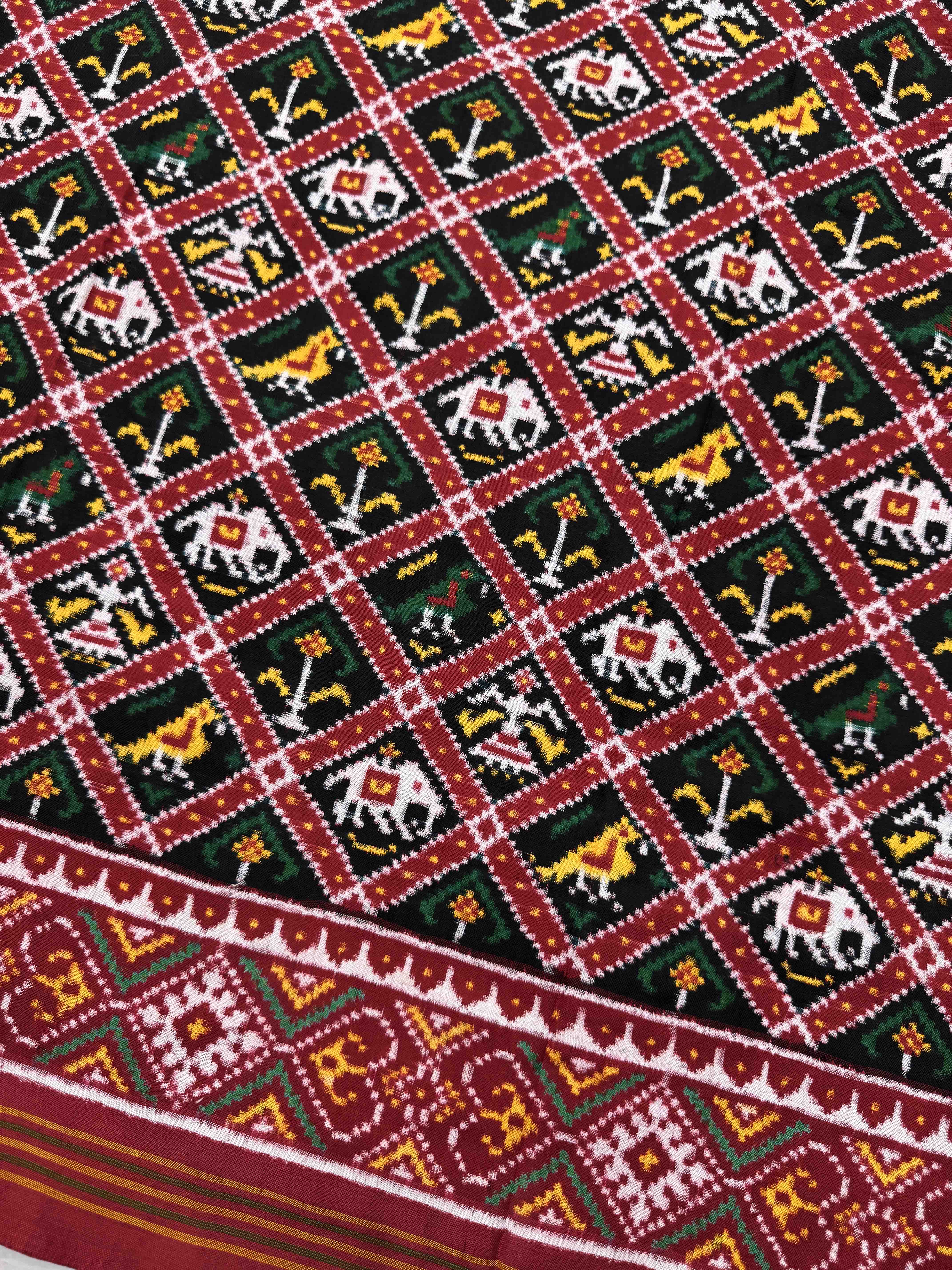 Red & Black Small Narikunj Double Ikat Patan Patola Saree
