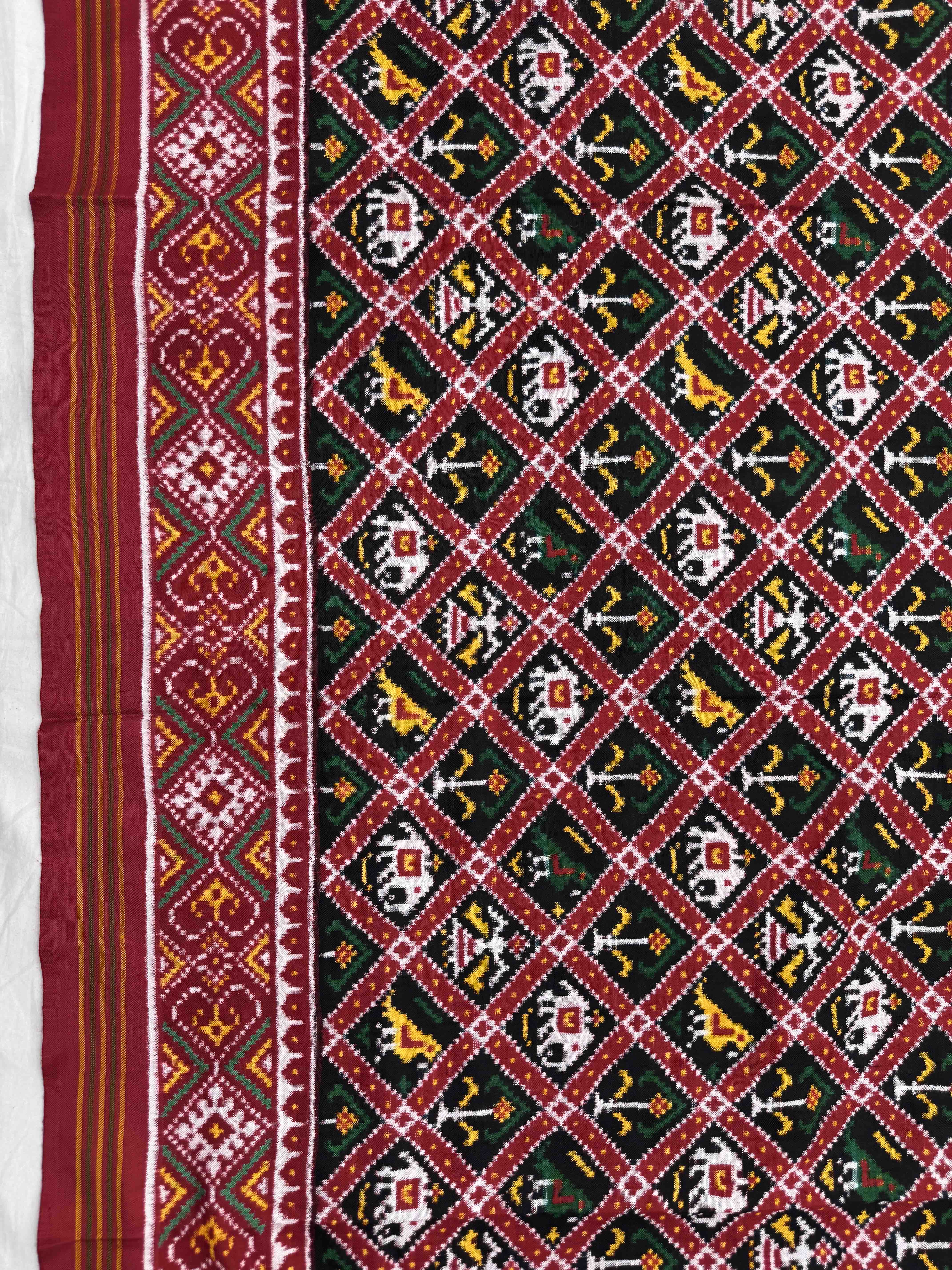 Red & Black Small Narikunj Double Ikat Patan Patola Saree