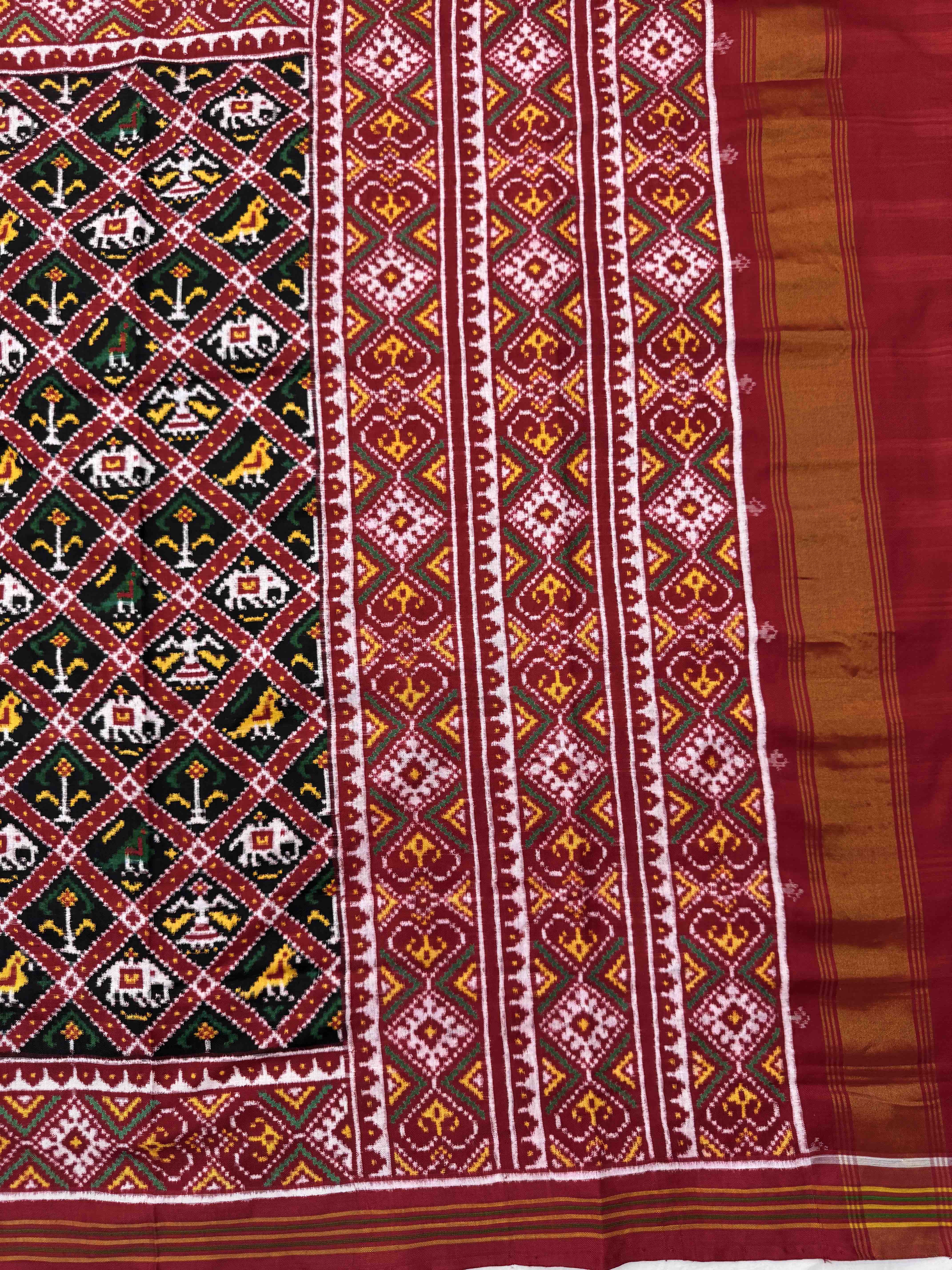 Red & Black Small Narikunj Double Ikat Patan Patola Saree