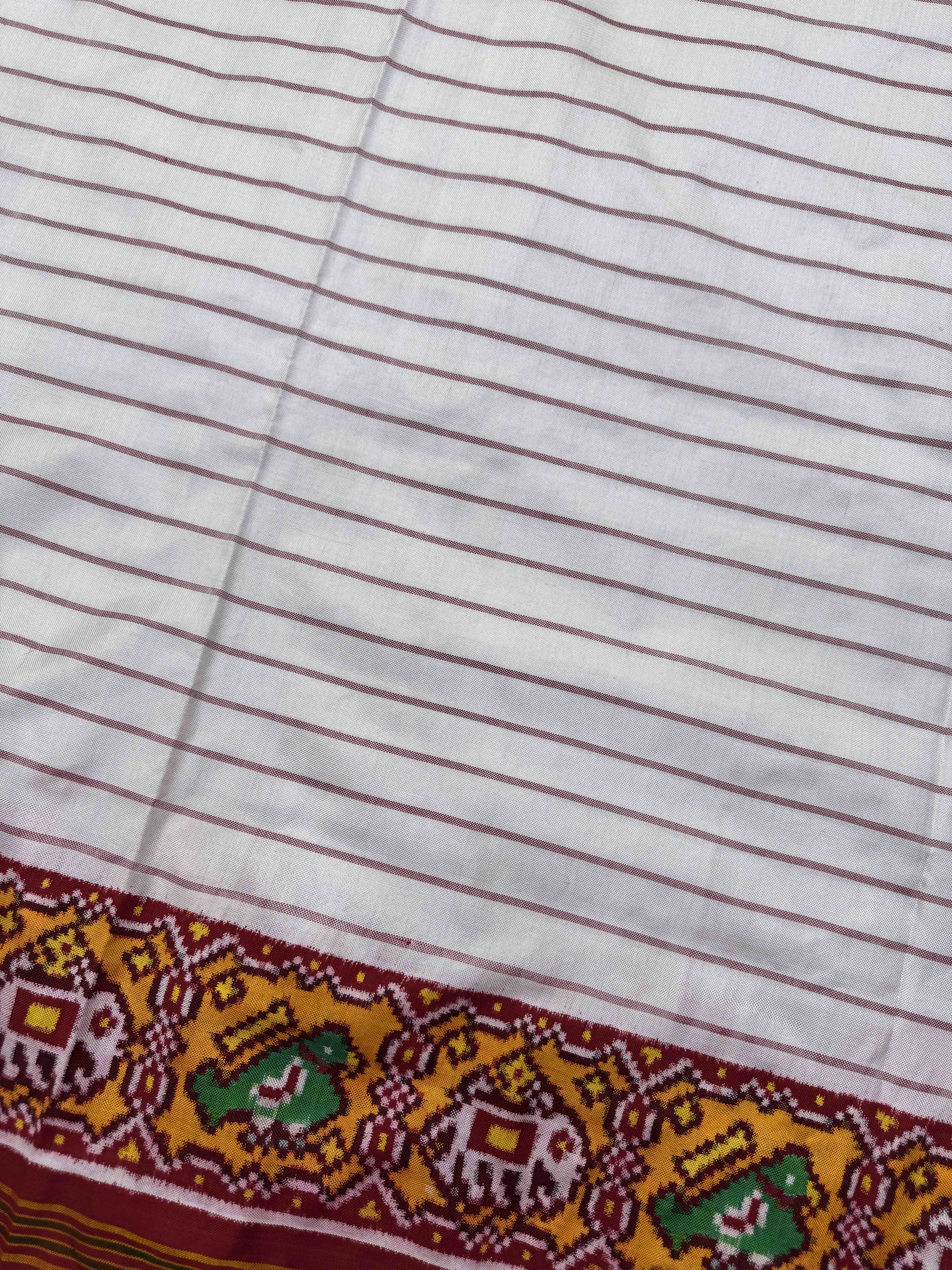Red & White Lining Double Ikat Patan Patola Saree