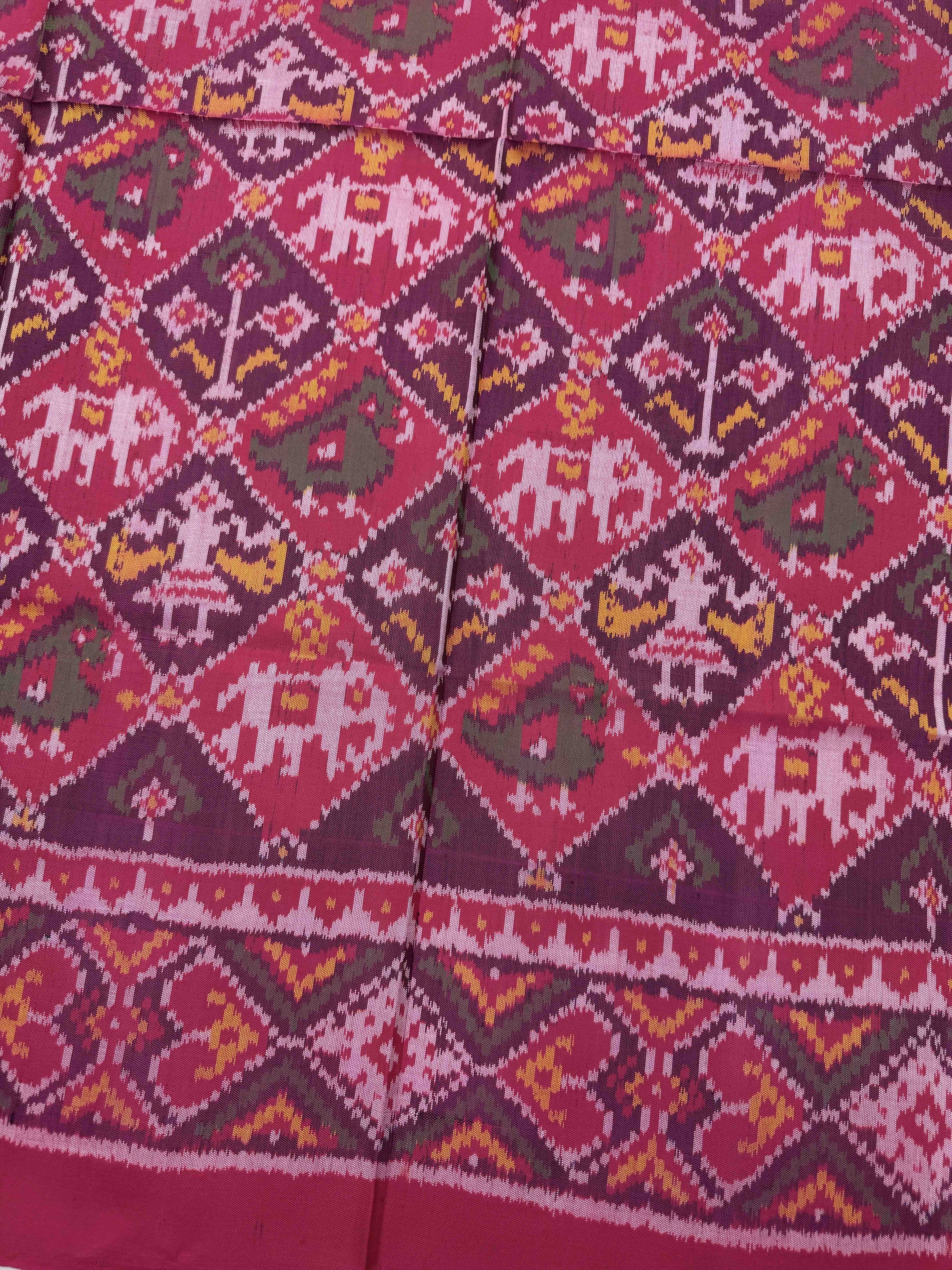 Pink & Purple Narikunj Semi Double Ikat Patola Blouse Piece