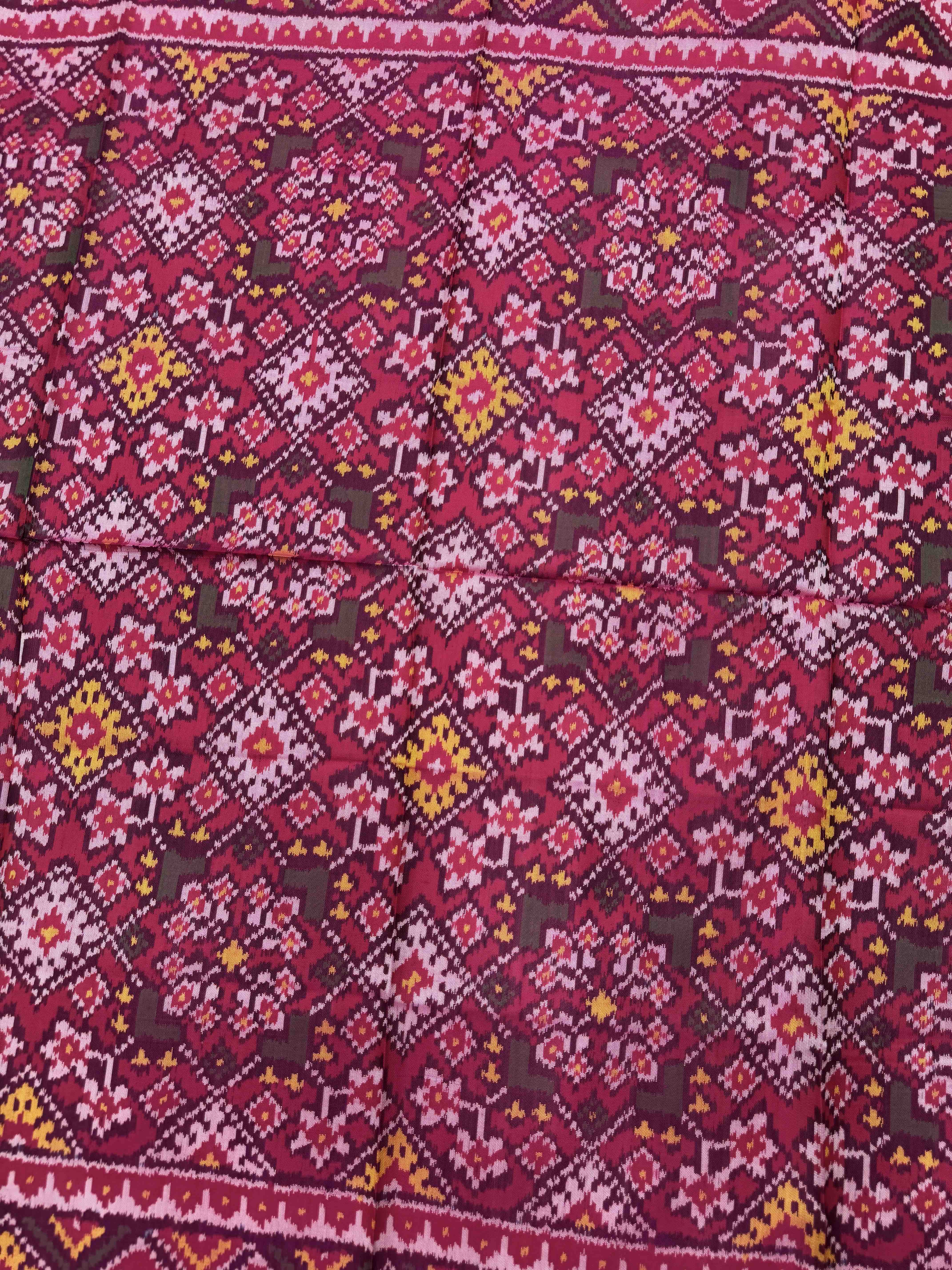 Pink & Purple Navratan Panchanda Semi Double Ikat Patola Blouse Piece