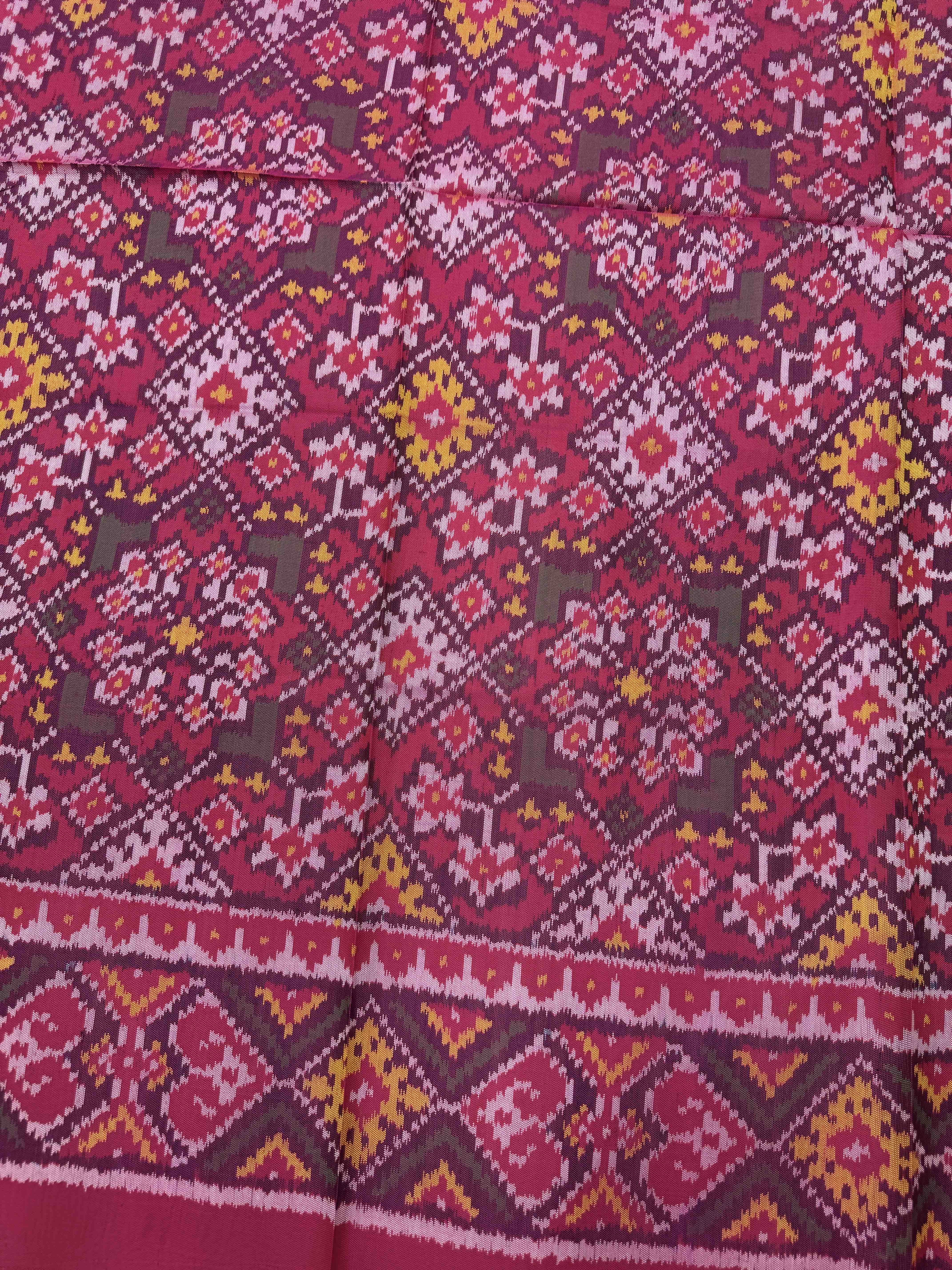 Pink & Purple Navratan Panchanda Semi Double Ikat Patola Blouse Piece