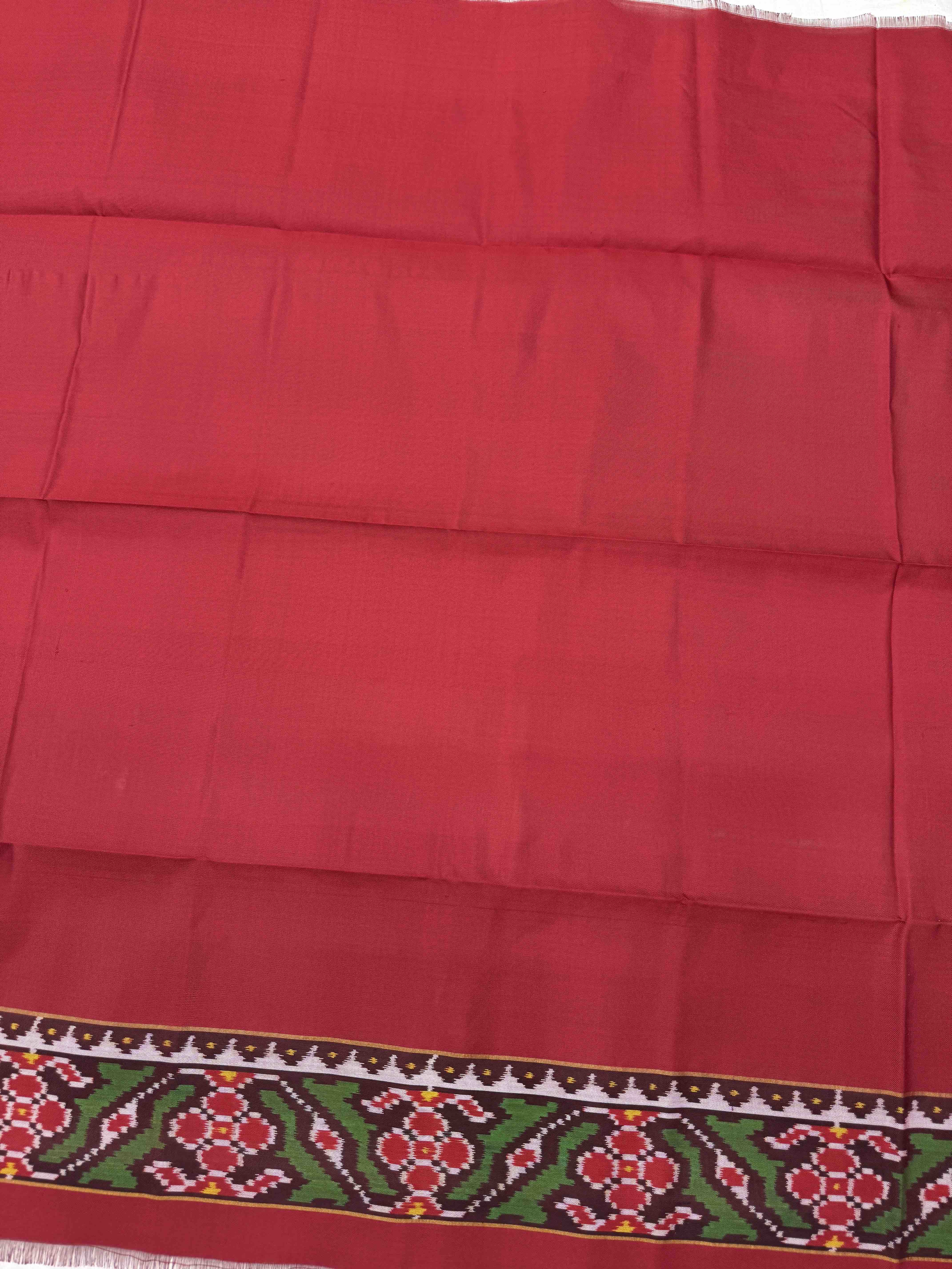 Red Plain Semi Double Ikat Patola Blouse Piece