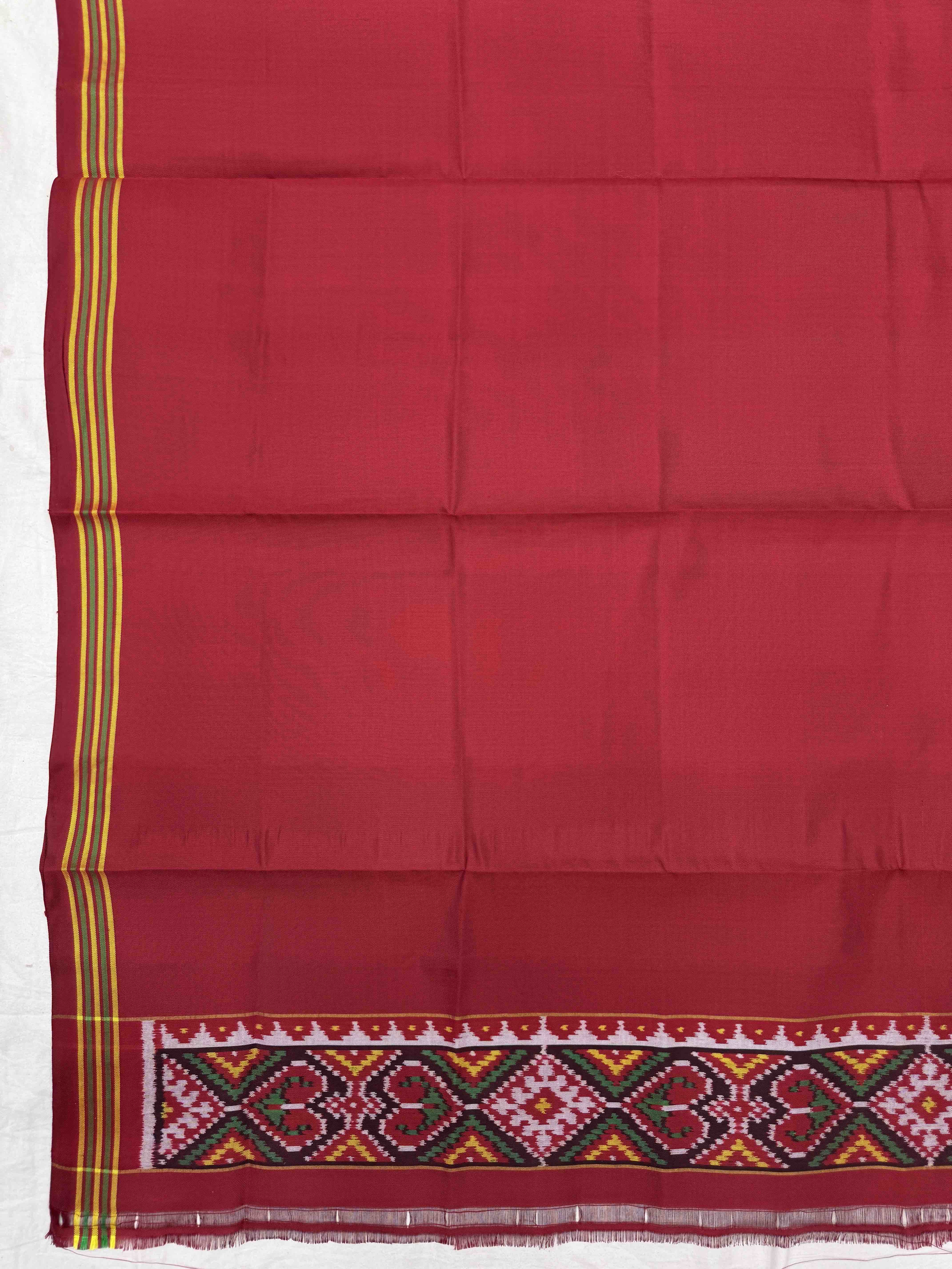 Red Plain Semi Double Ikat Patola Blouse Piece
