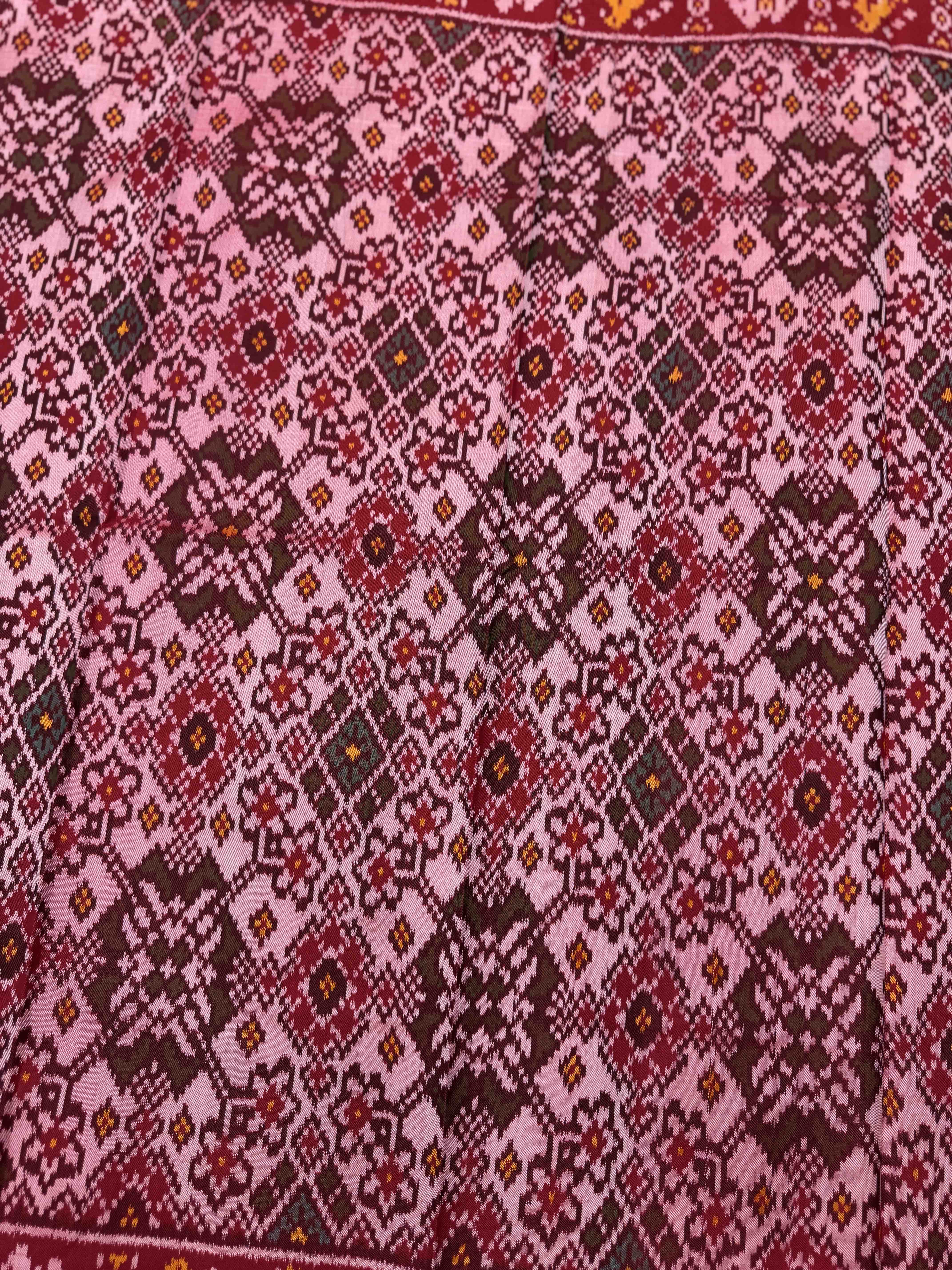 Red & Light Pink Navratan Semi Double Ikat Patola Blouse Piece