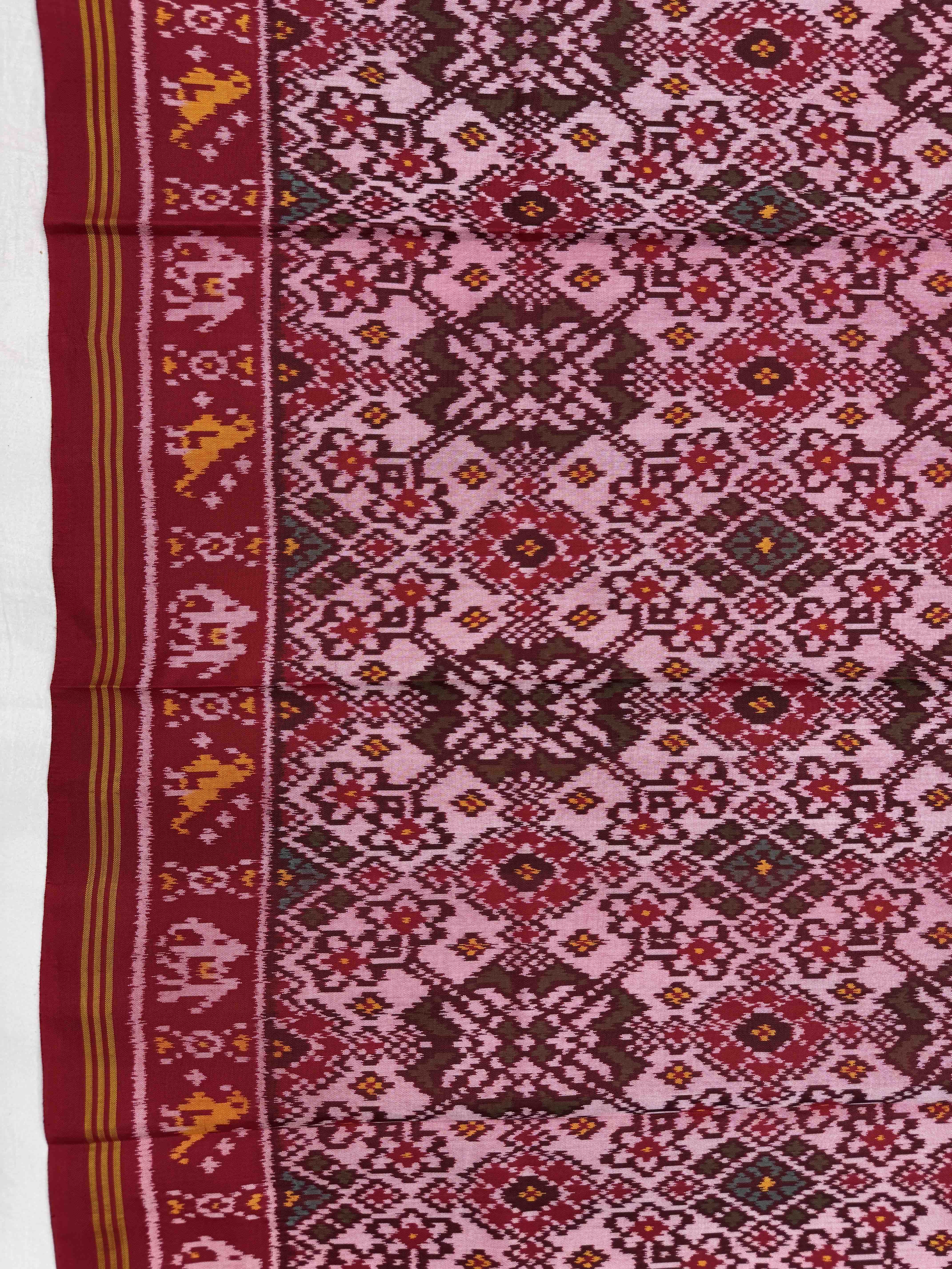 Red & Light Pink Navratan Semi Double Ikat Patola Blouse Piece