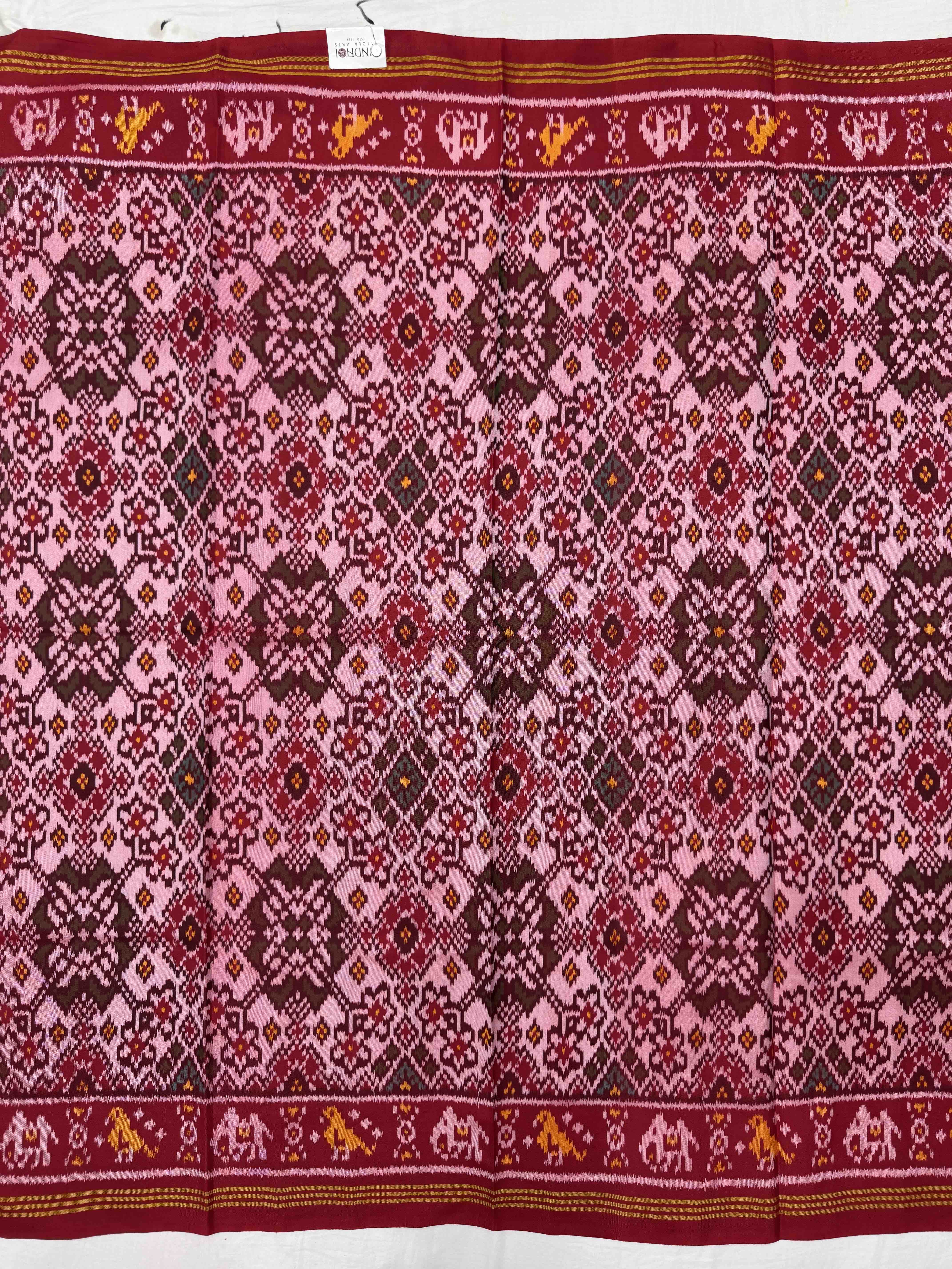 Red & Light Pink Navratan Semi Double Ikat Patola Blouse Piece