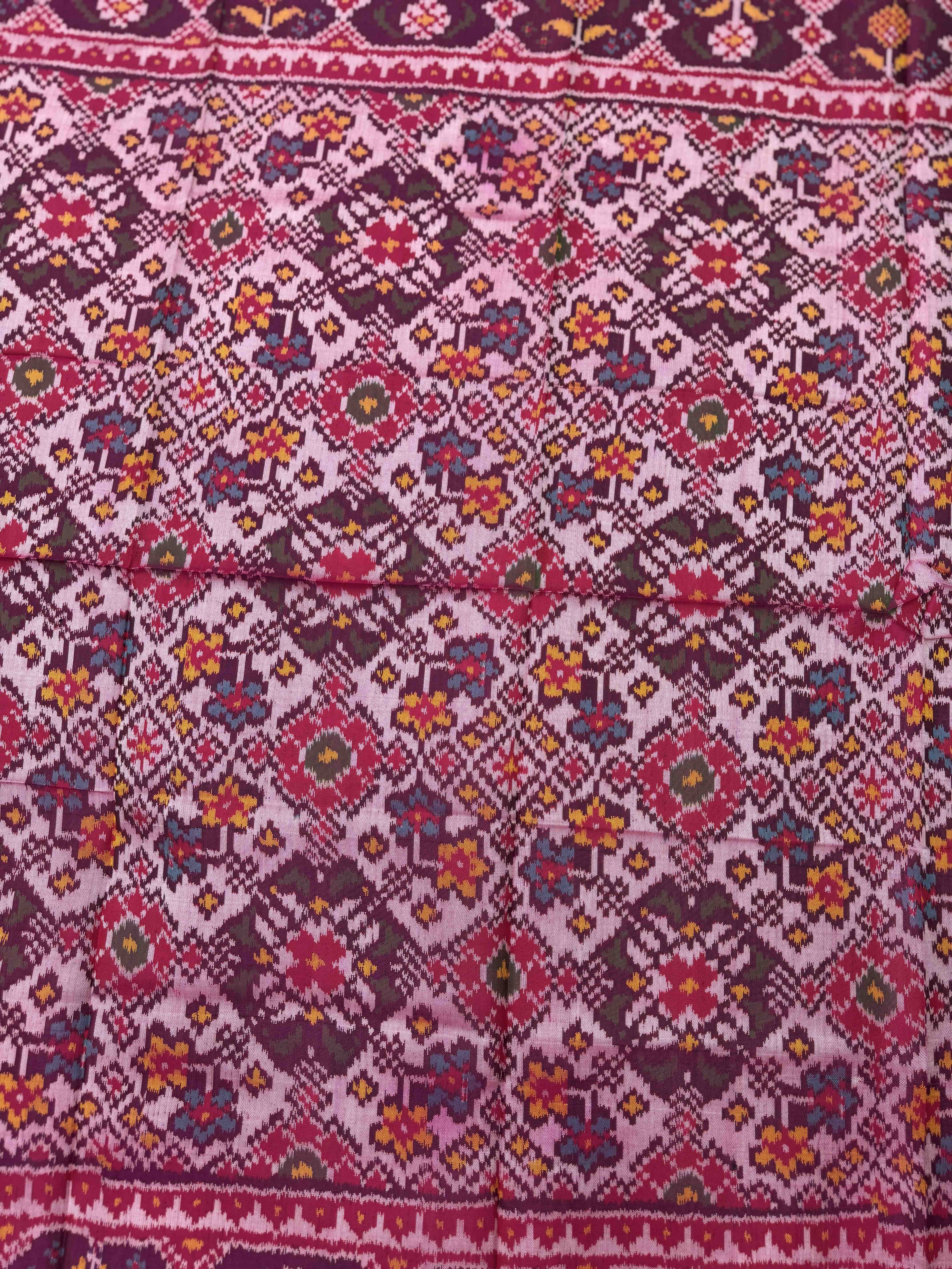 Purple & Light Pink Navratan Semi Double Ikat Patola Blouse Piece