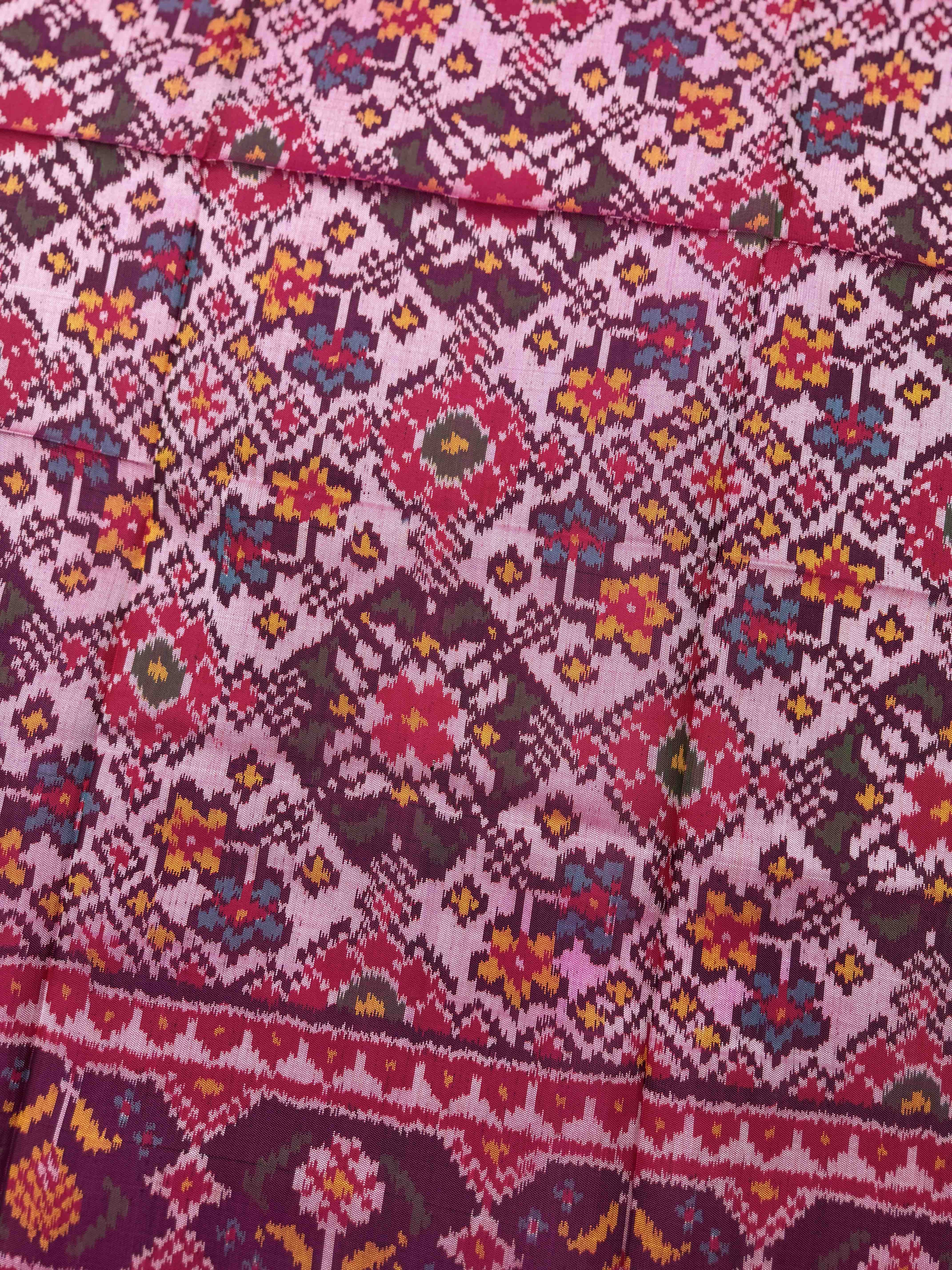Purple & Light Pink Navratan Semi Double Ikat Patola Blouse Piece