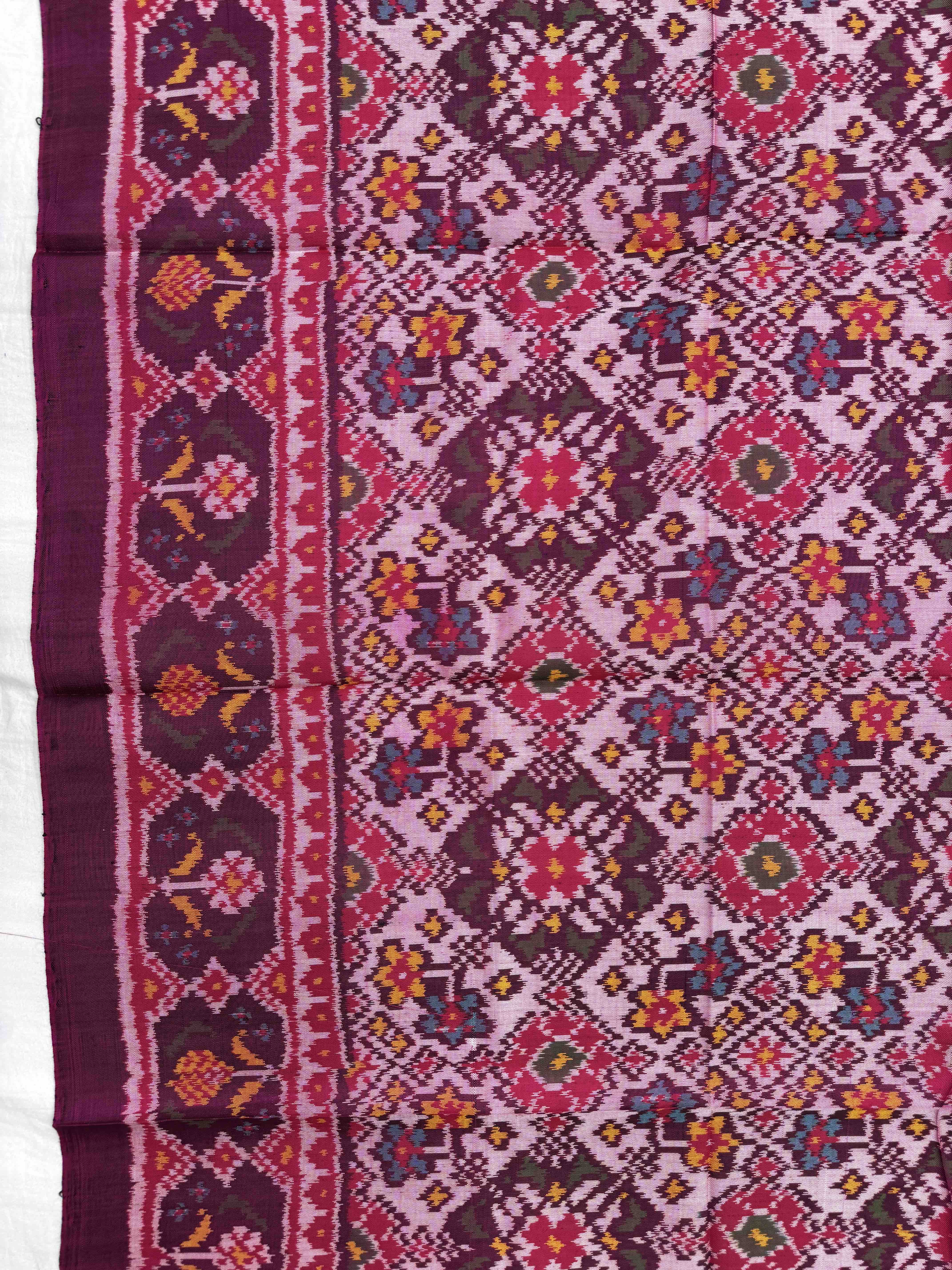 Purple & Light Pink Navratan Semi Double Ikat Patola Blouse Piece