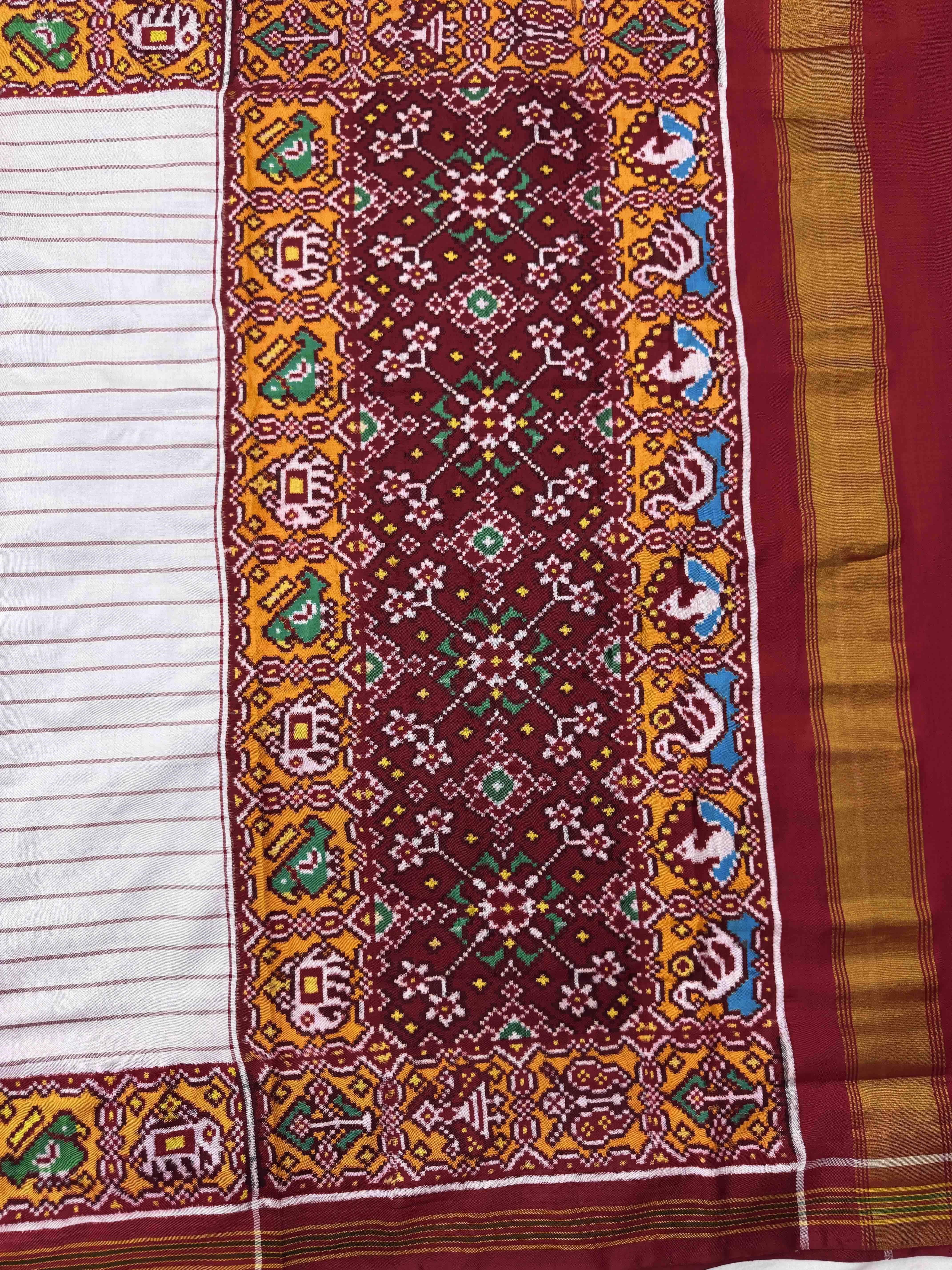 Red & White Lining Double Ikat Patan Patola Saree