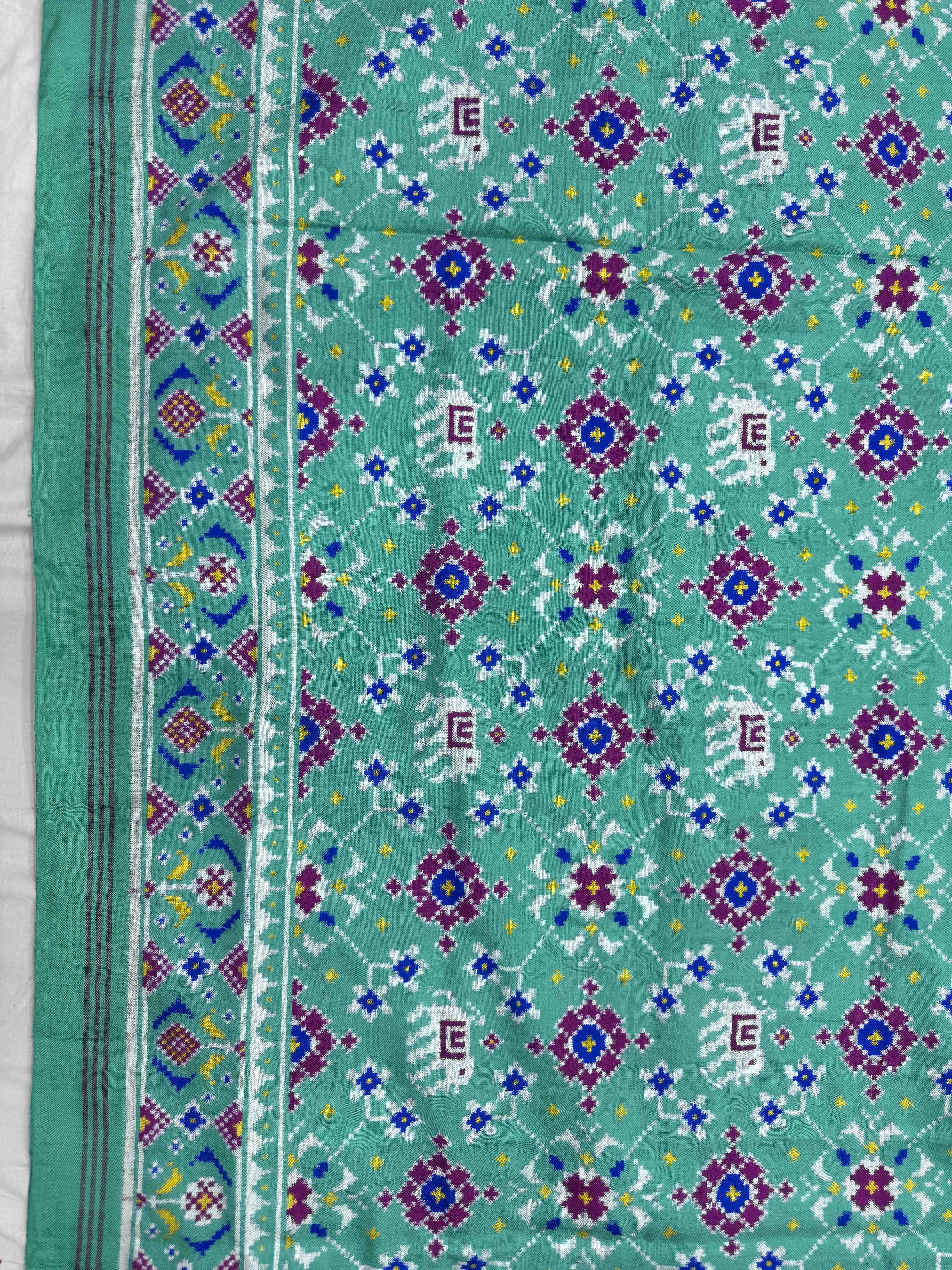 Mint Green Navratan with Elephant Double Ikat Patan Patola Saree