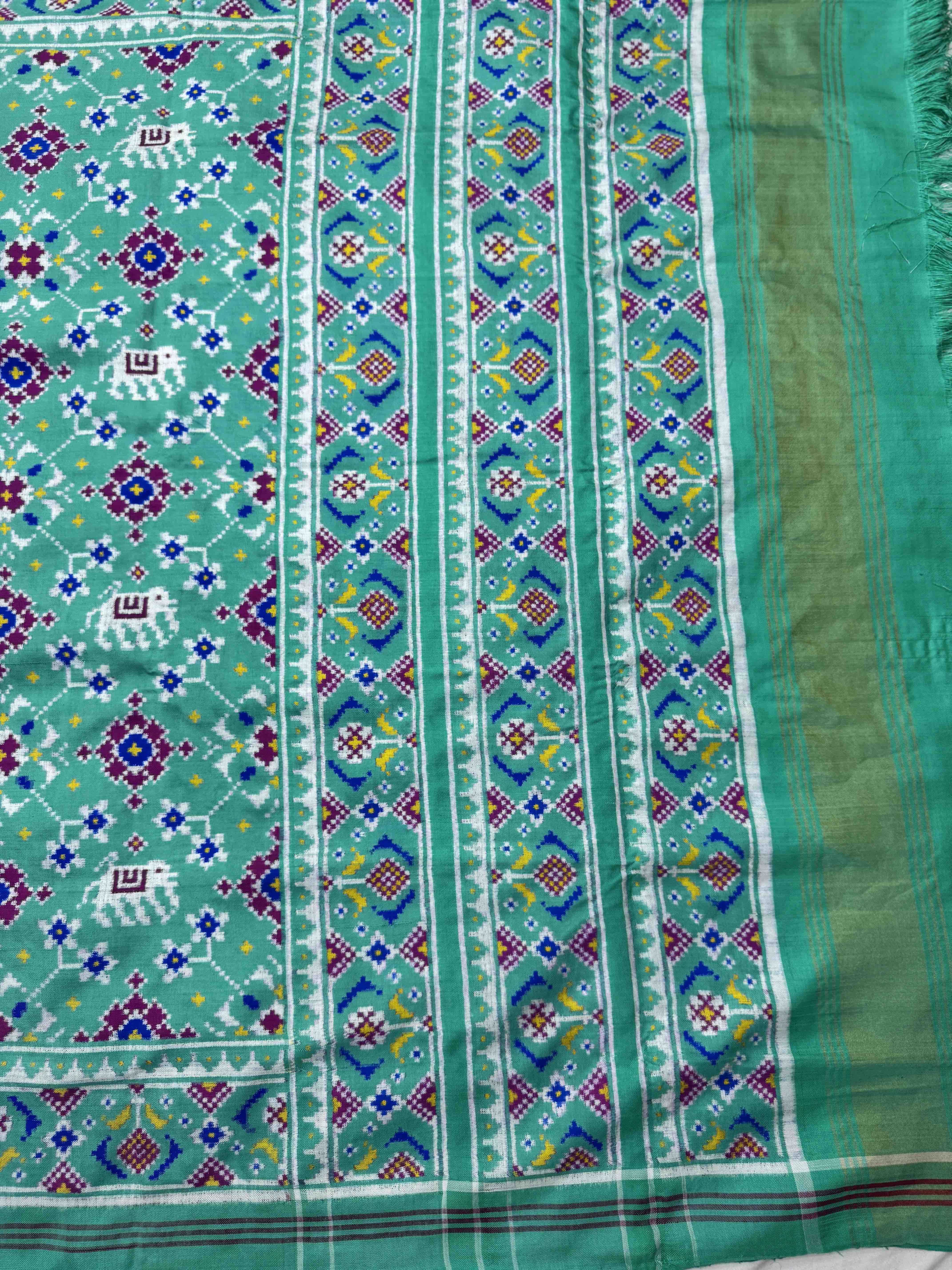 Mint Green Navratan with Elephant Double Ikat Patan Patola Saree