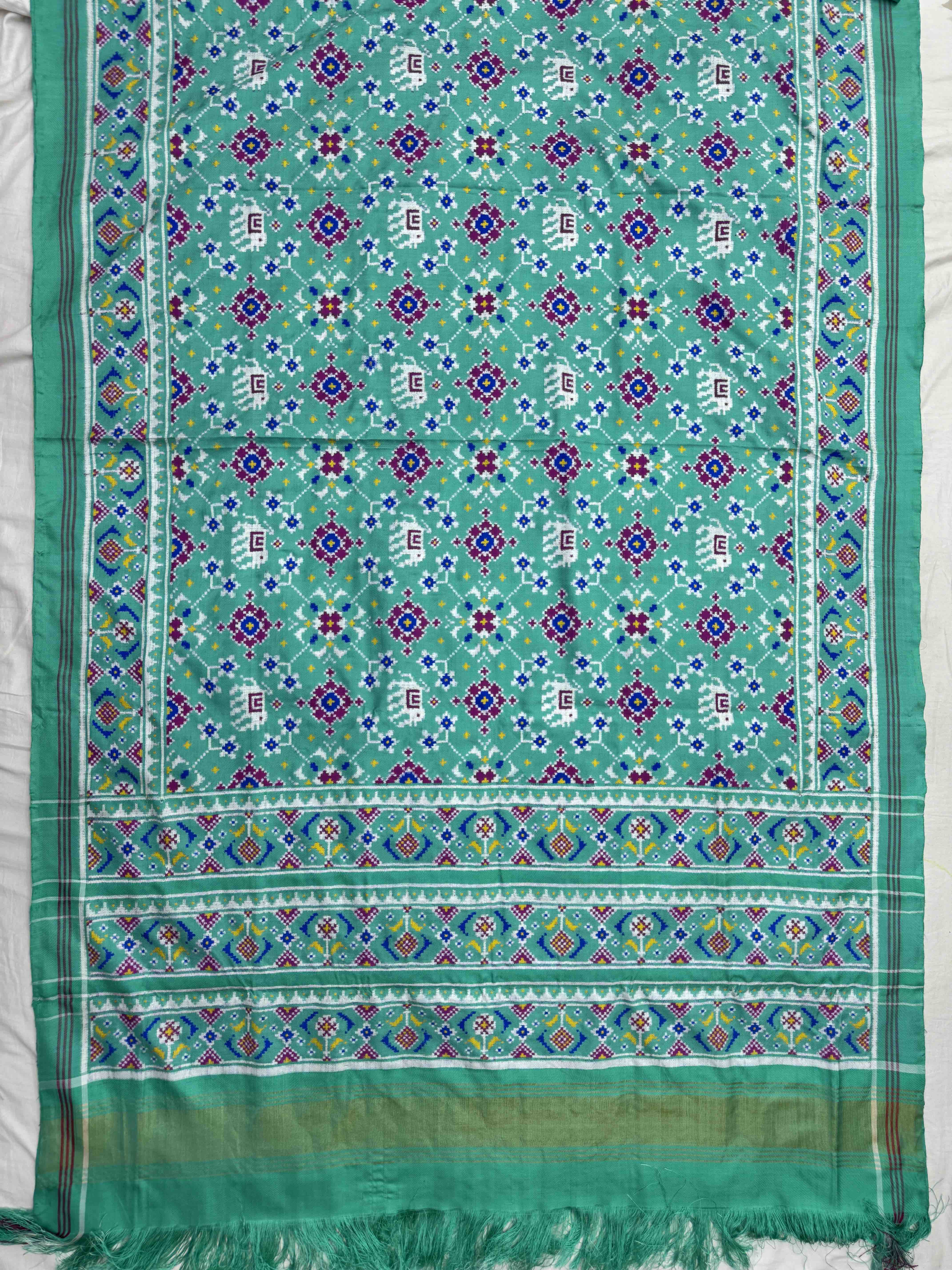 Mint Green Navratan with Elephant Double Ikat Patan Patola Saree