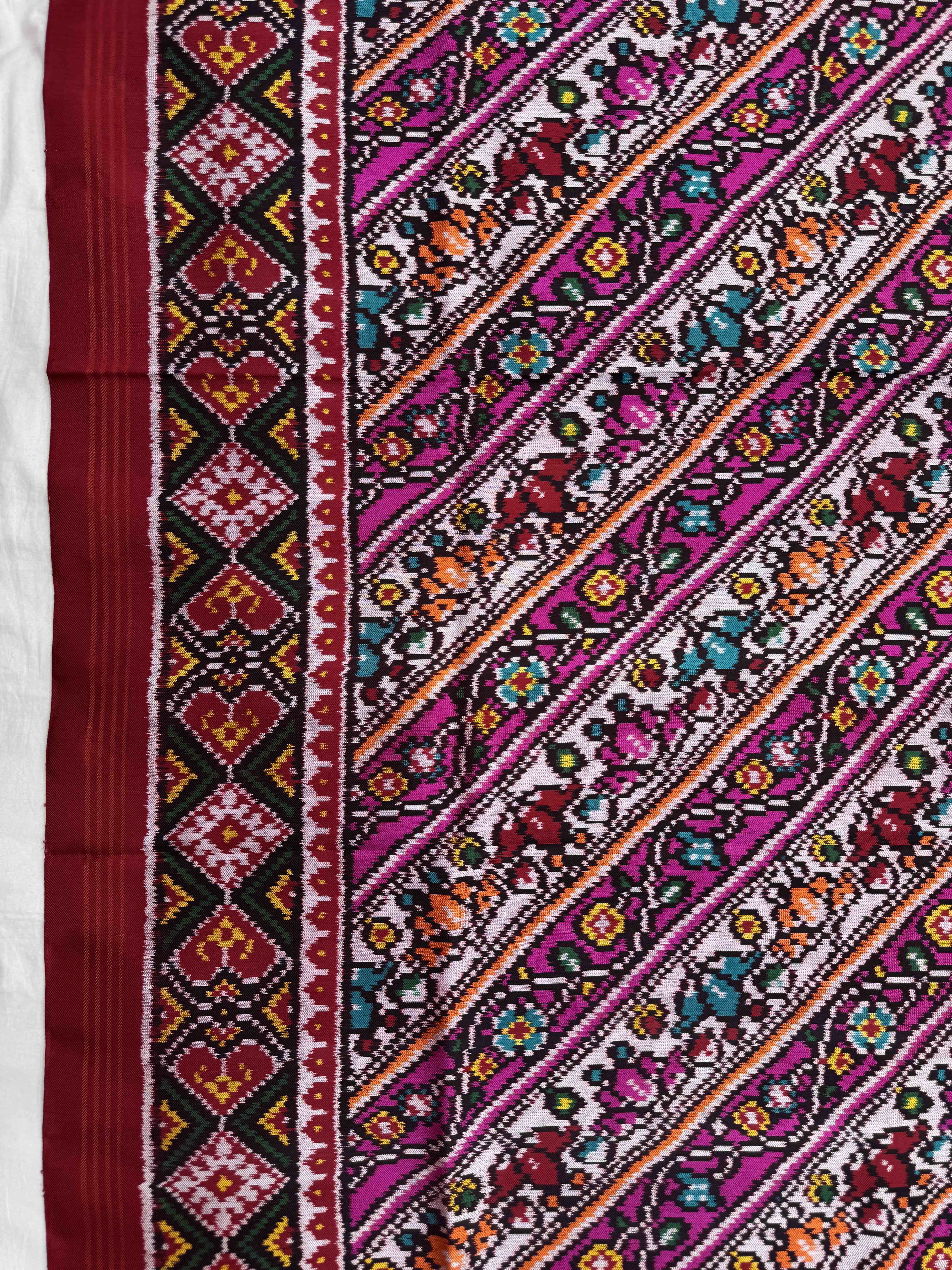 Red & Pink with White Leheriya Flower Twill Patola Saree