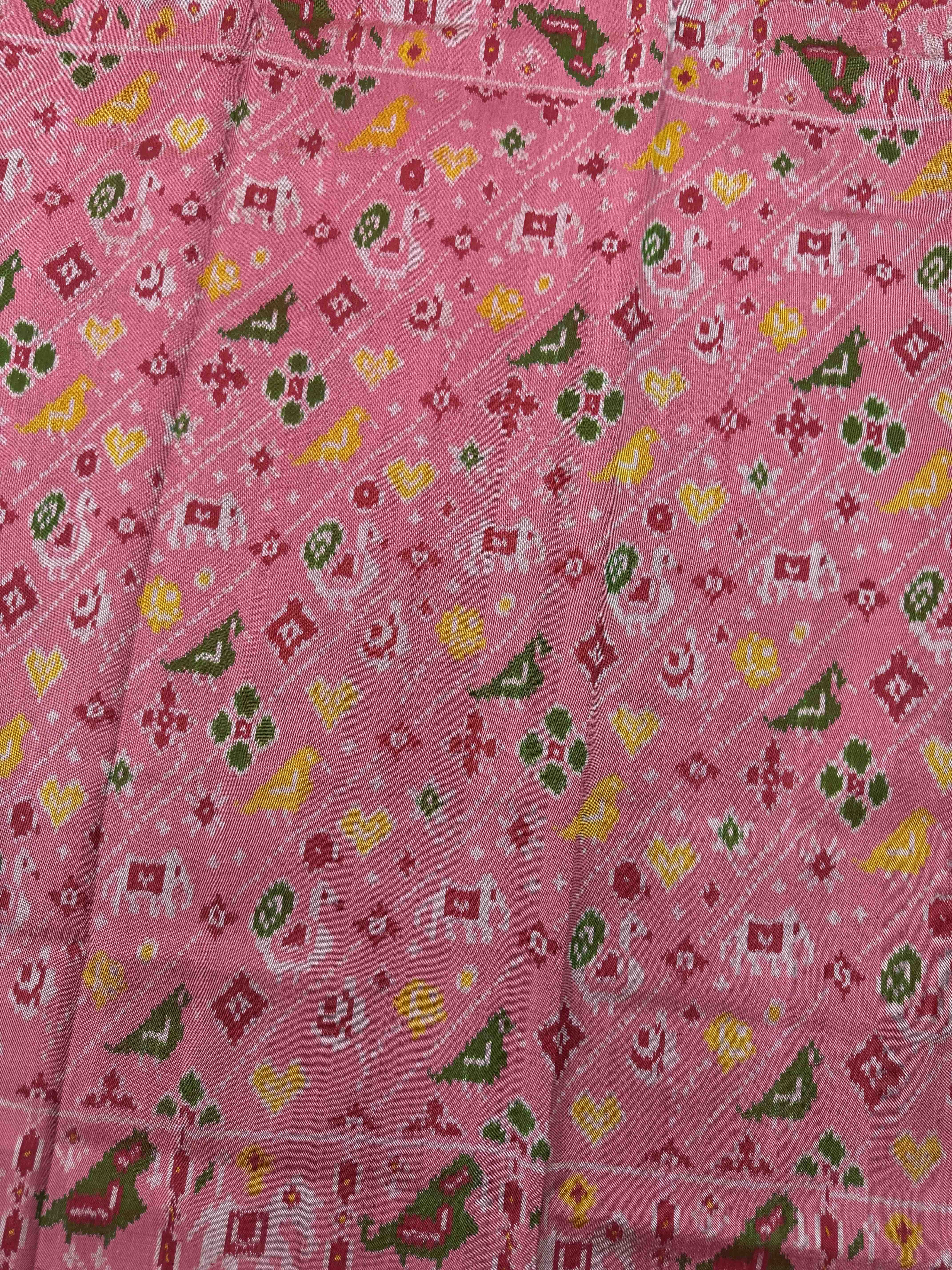 Light Pink Narikunj Leheriya Single Ikat Patan Patola Saree