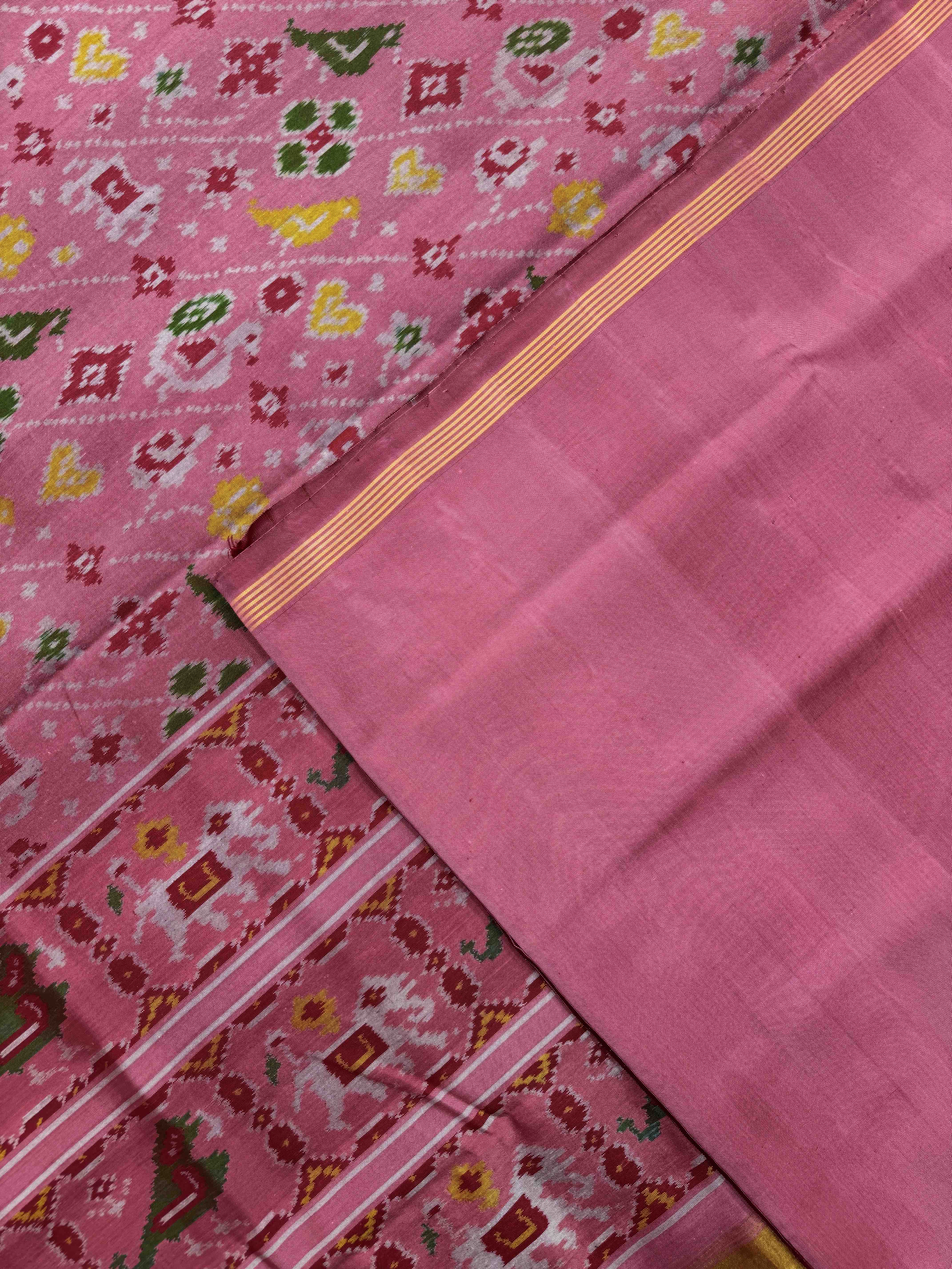 Light Pink Narikunj Leheriya Single Ikat Patan Patola Saree