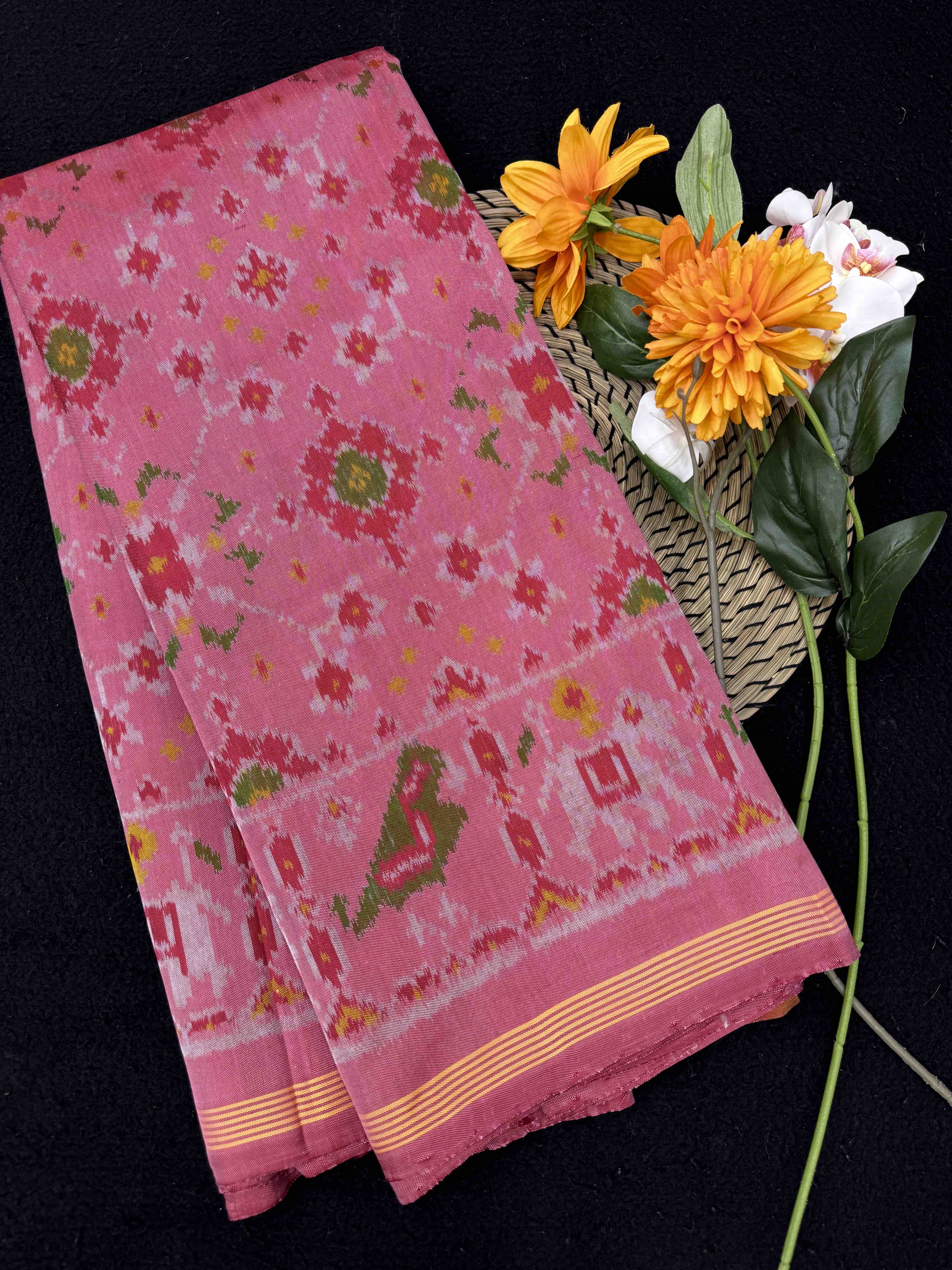 Light Pink Navratan Single Ikat Patan Patola Saree