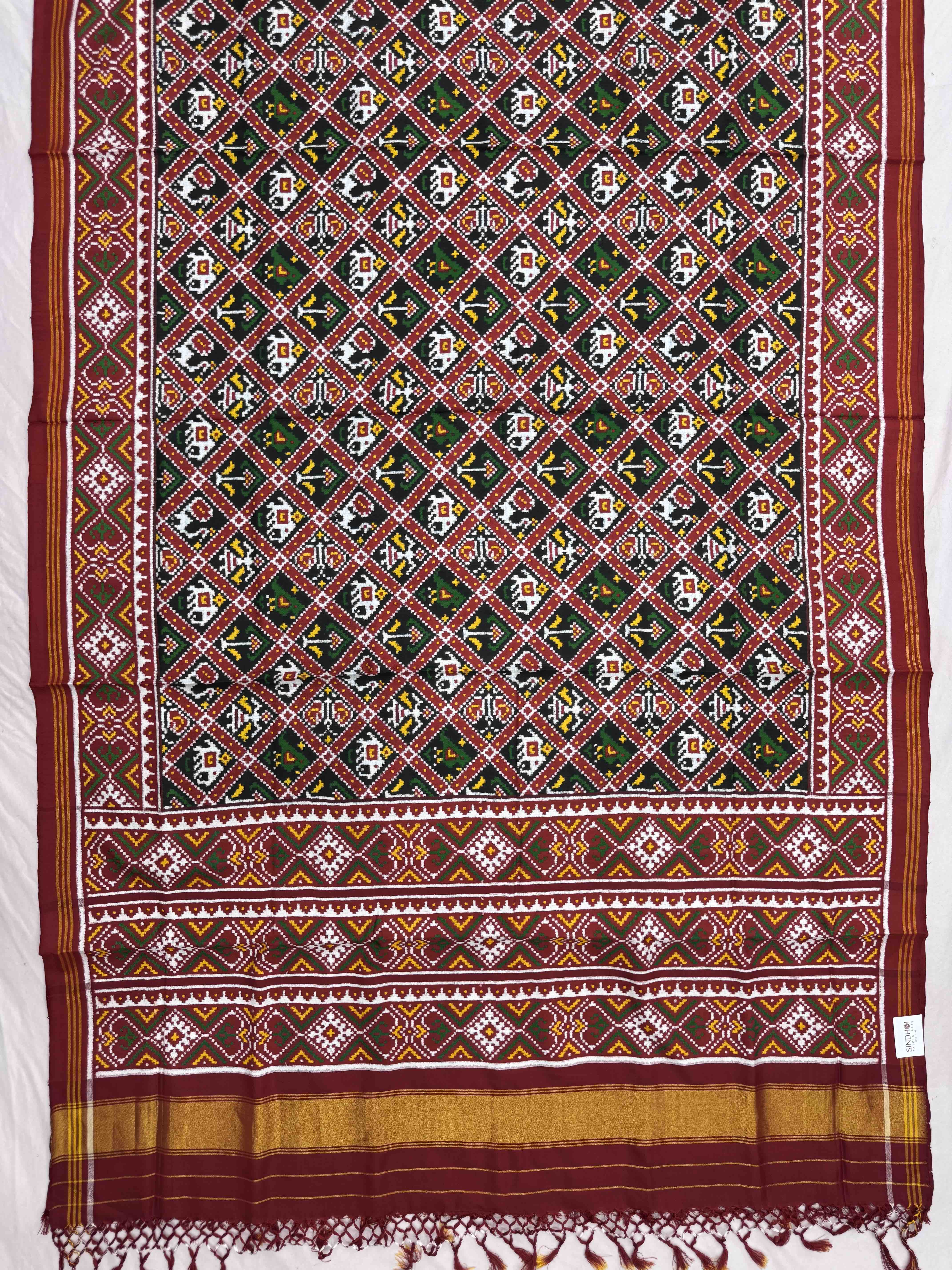 Red & Black Small Narikunj Double Ikat Patan Patola Saree