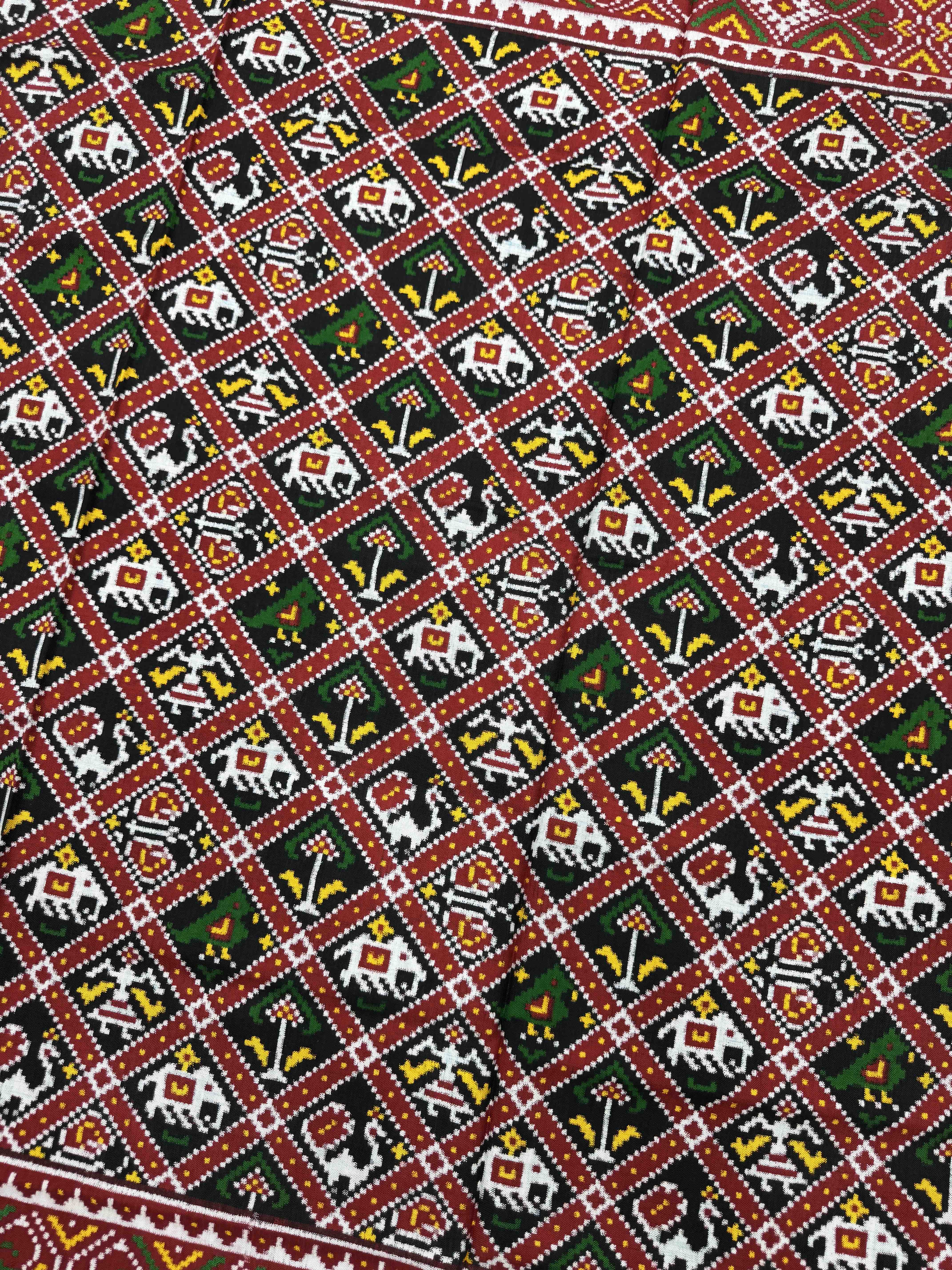 Red & Black Small Narikunj Double Ikat Patan Patola Saree
