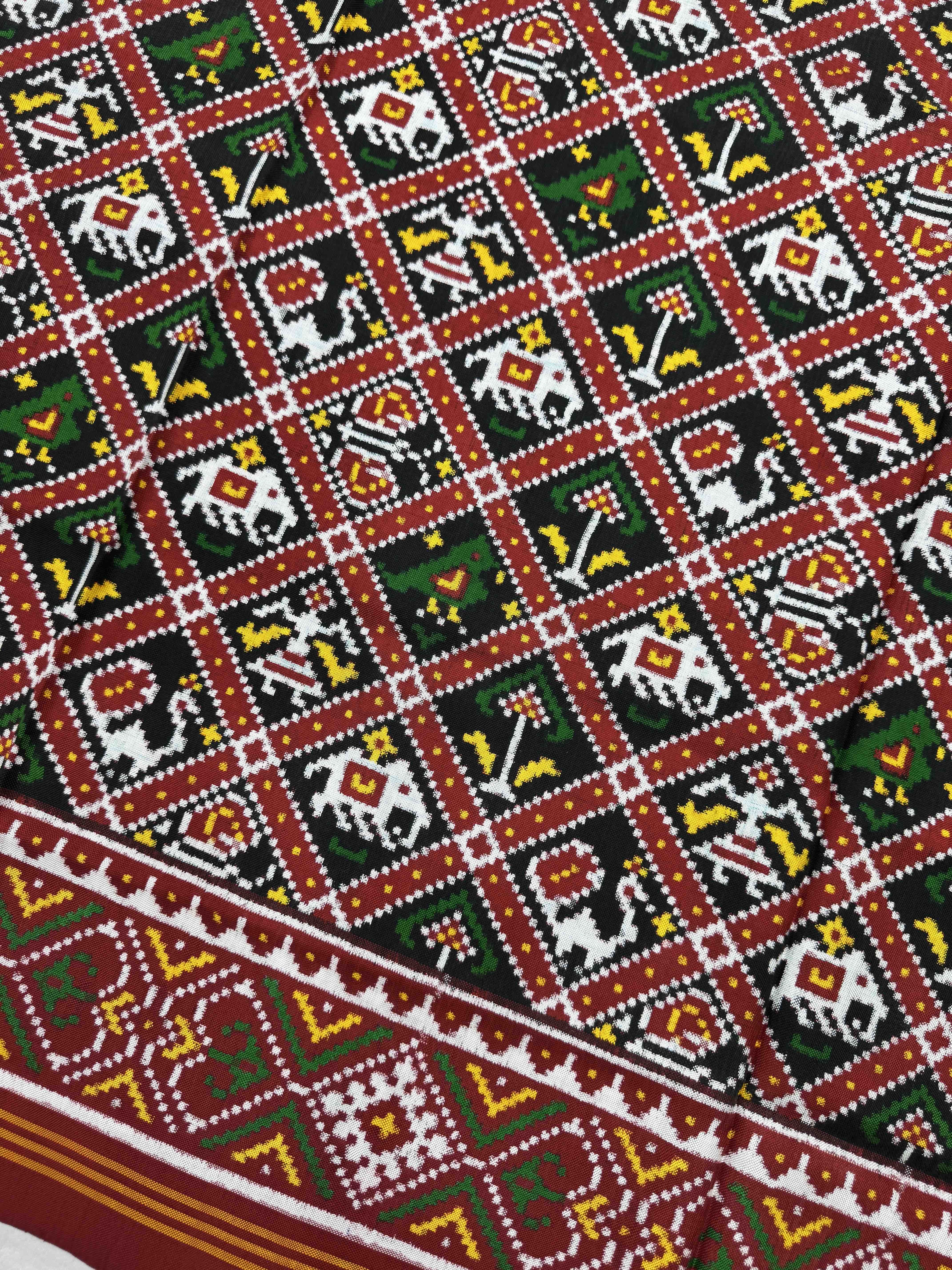 Red & Black Small Narikunj Double Ikat Patan Patola Saree