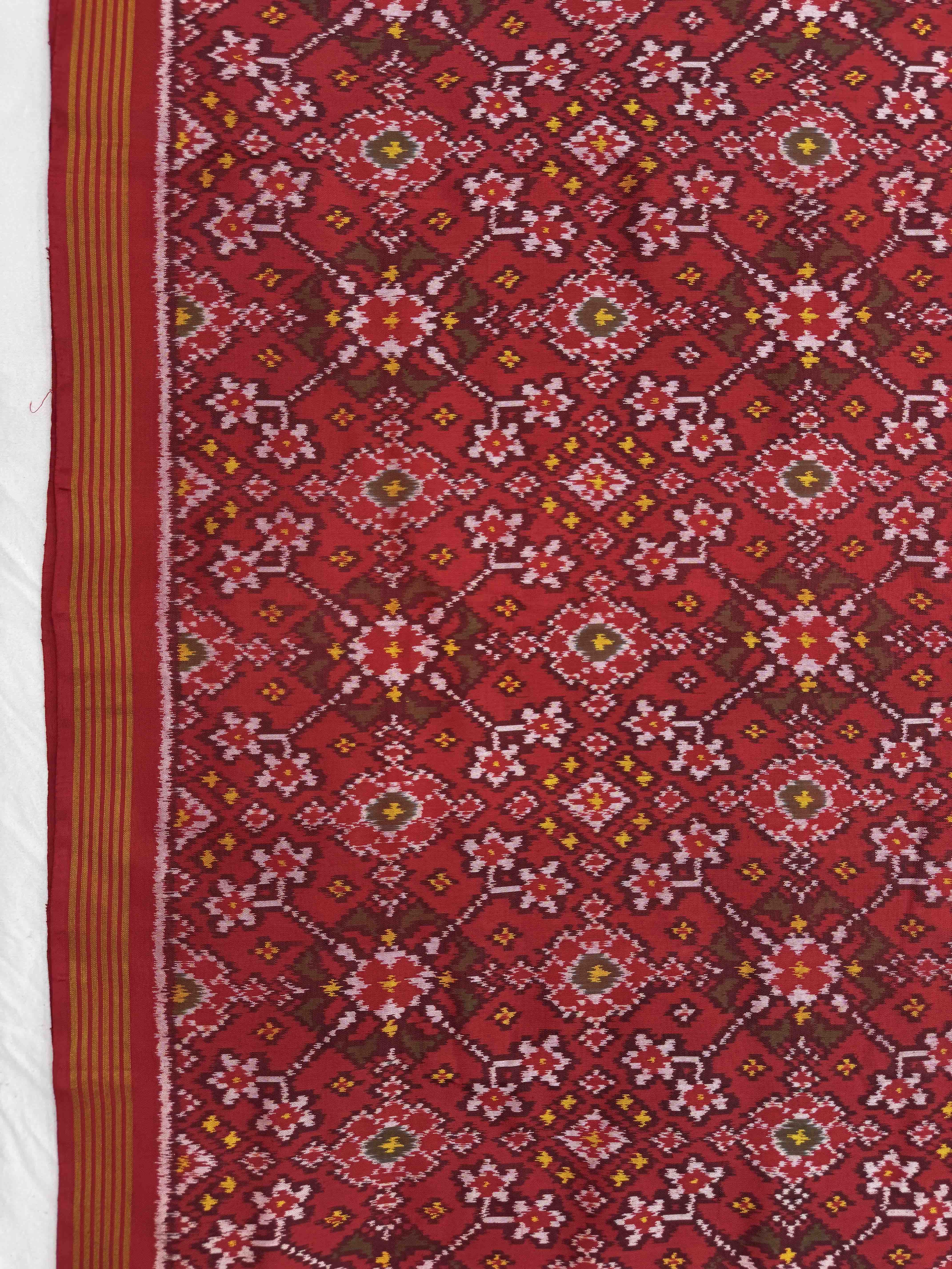 Red Navratan Single Ikat Patola Silk Fabric