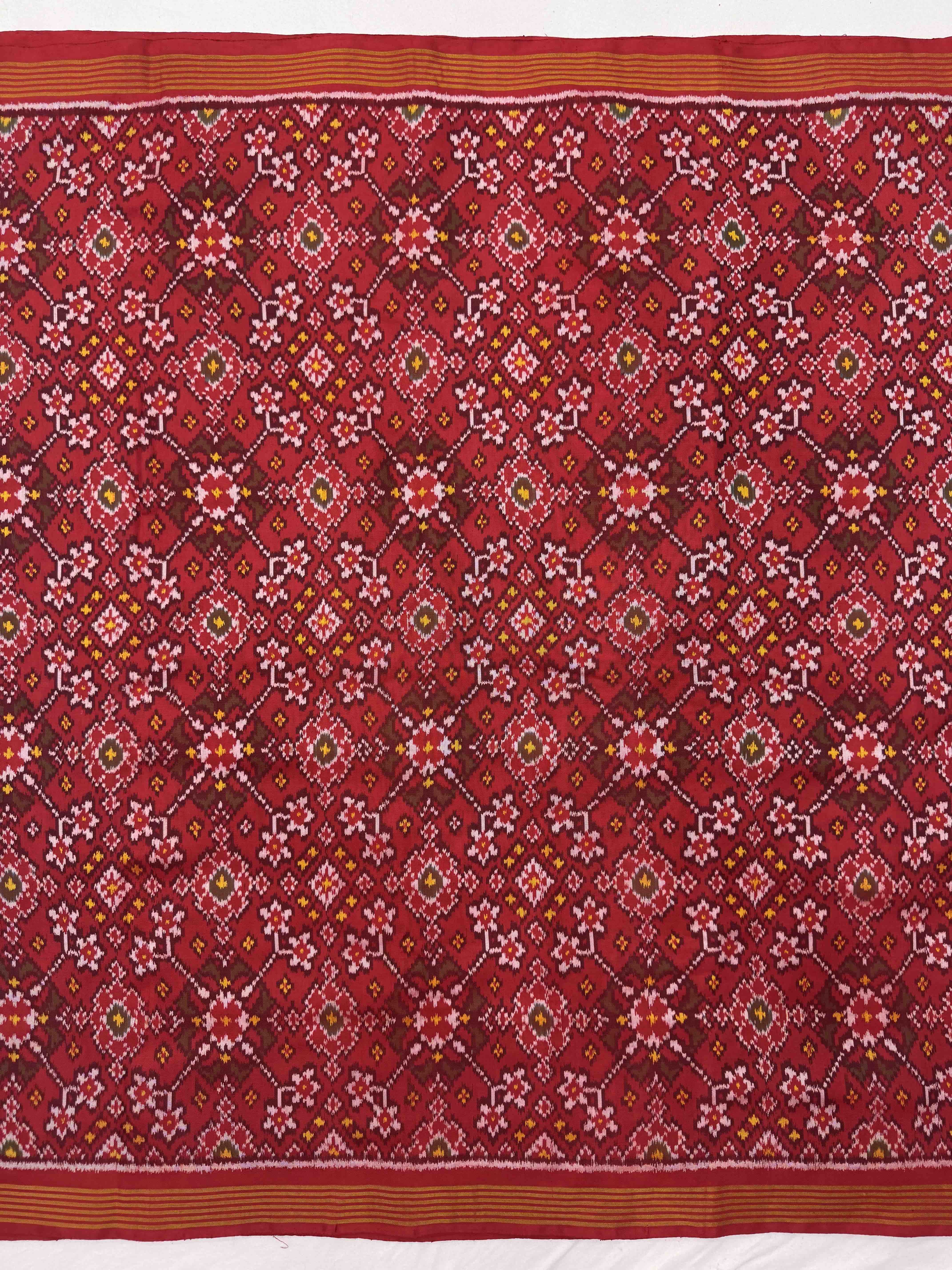 Red Navratan Single Ikat Patola Silk Fabric