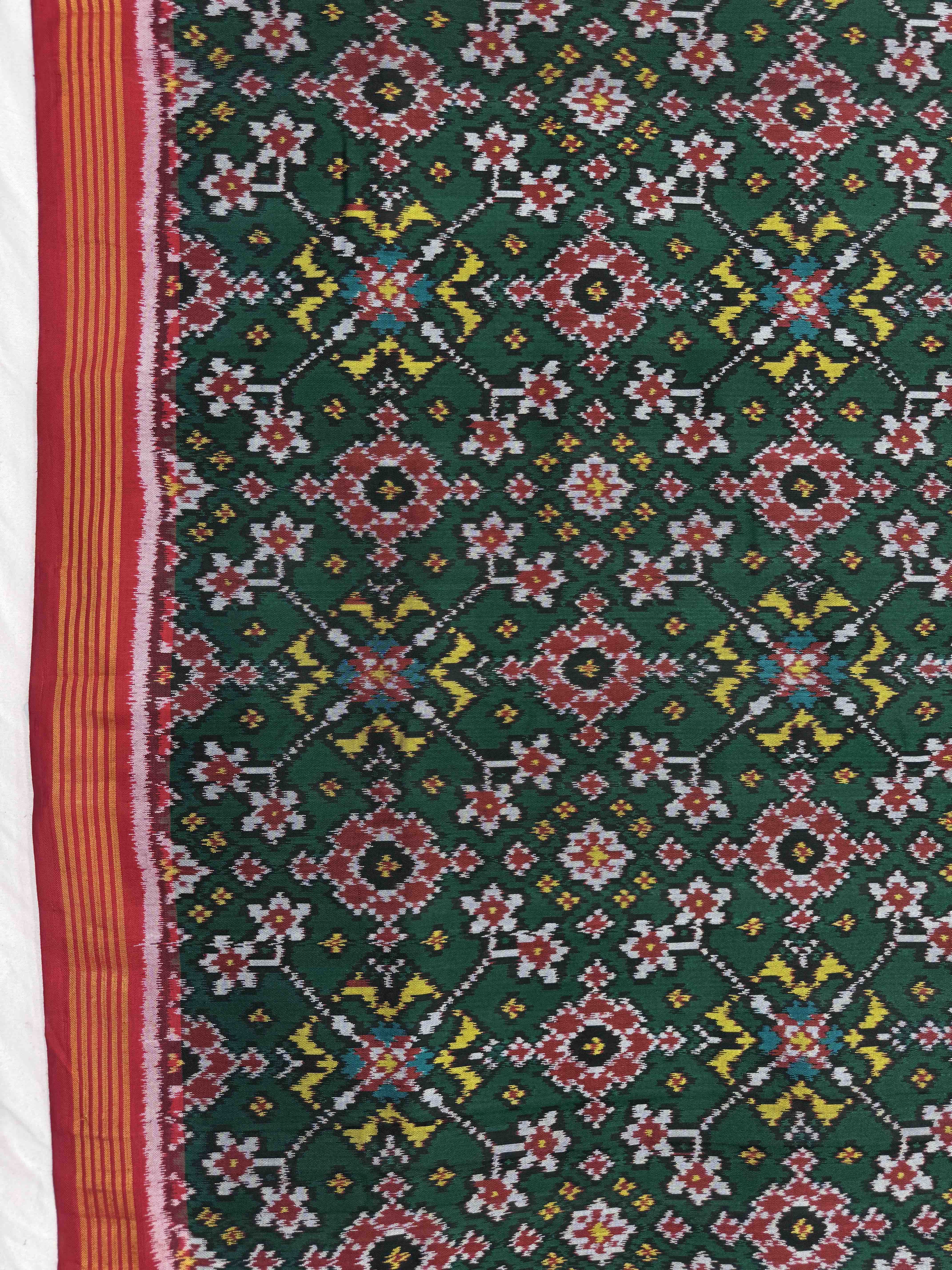 Red & Green Navratan Single Ikat Patola Silk Fabric