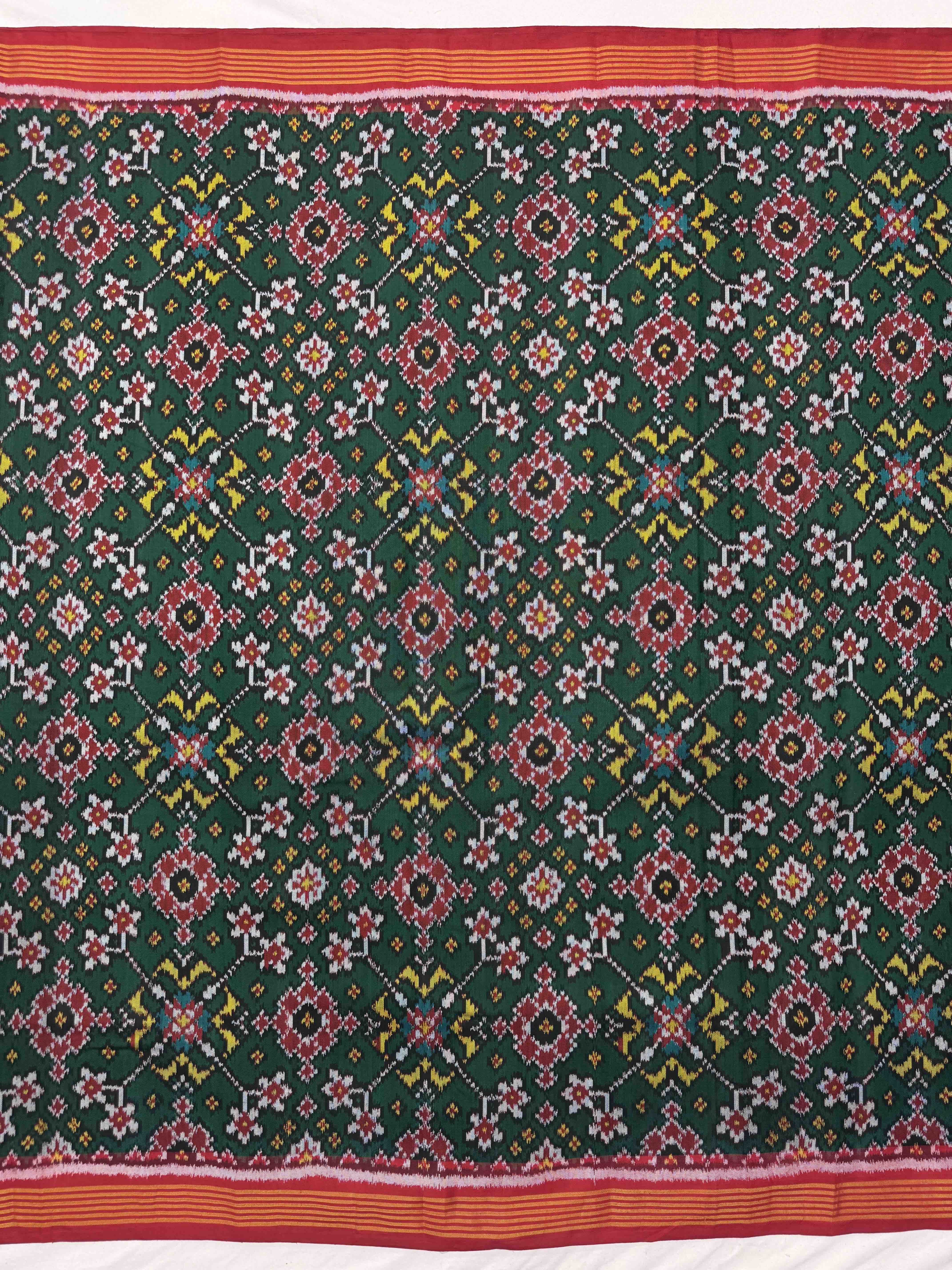 Red & Green Navratan Single Ikat Patola Silk Fabric