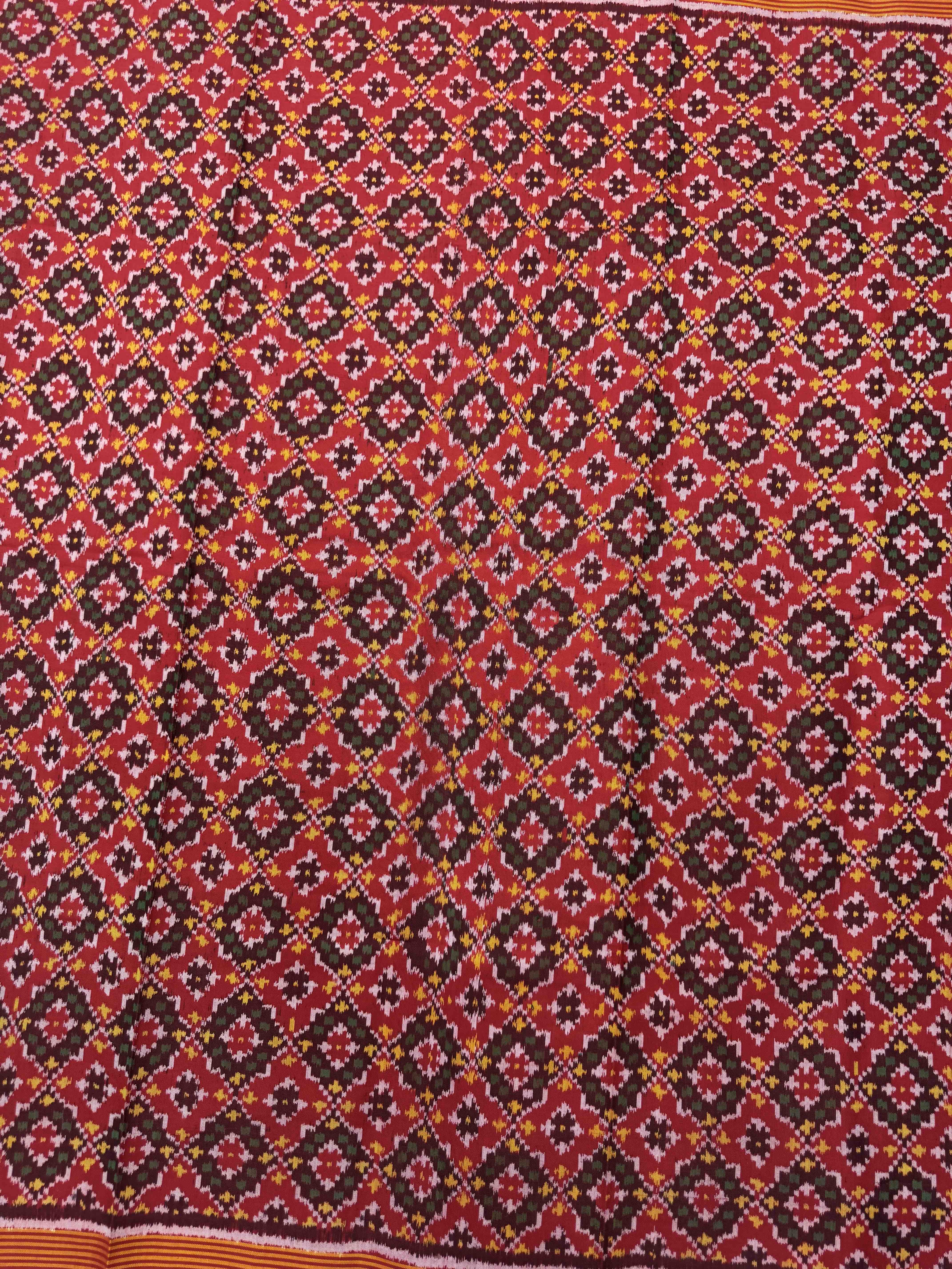 Red Buttonful Single Ikat Patola Silk Fabric