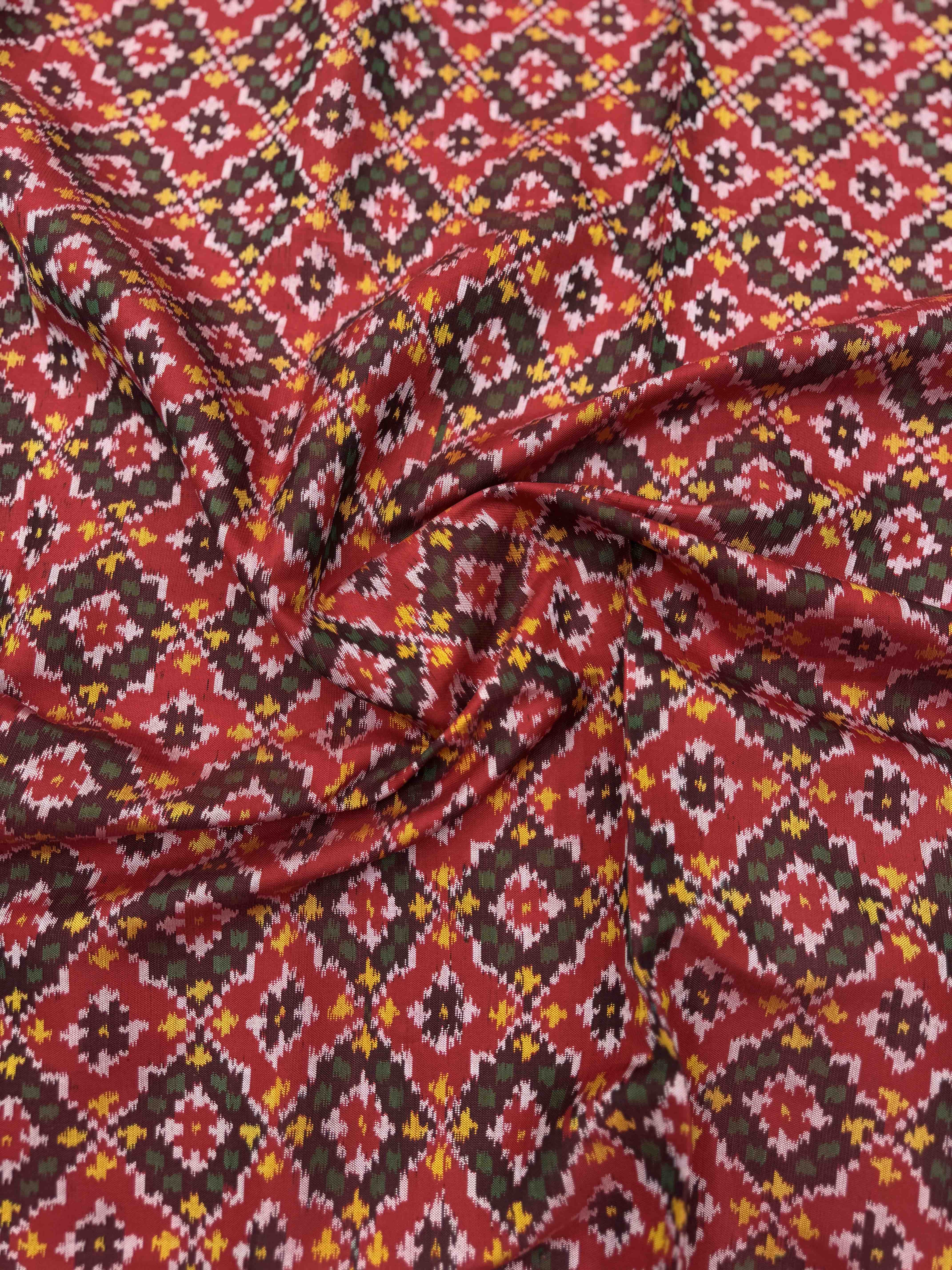 Red Buttonful Single Ikat Patola Silk Fabric