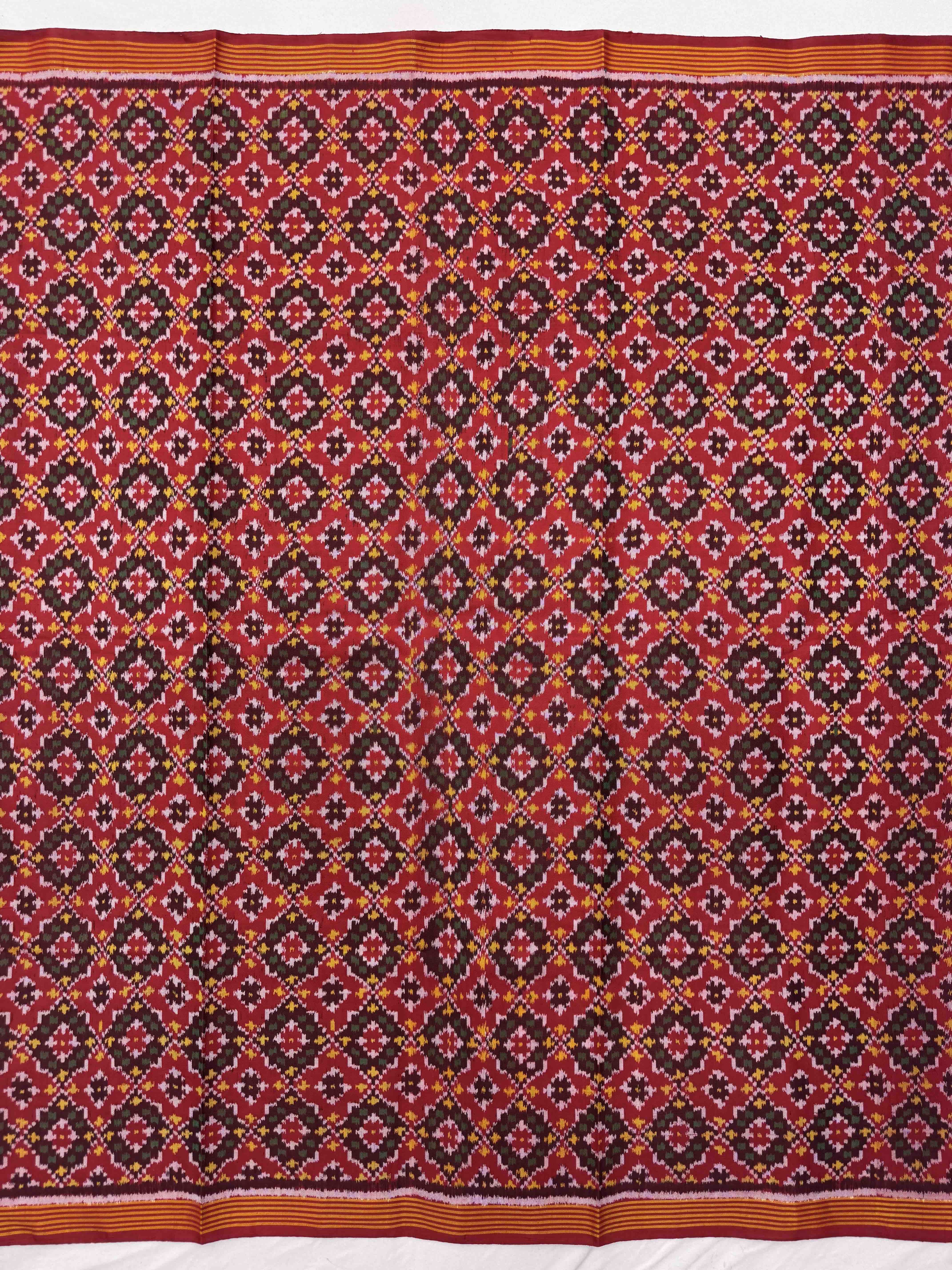 Red Buttonful Single Ikat Patola Silk Fabric