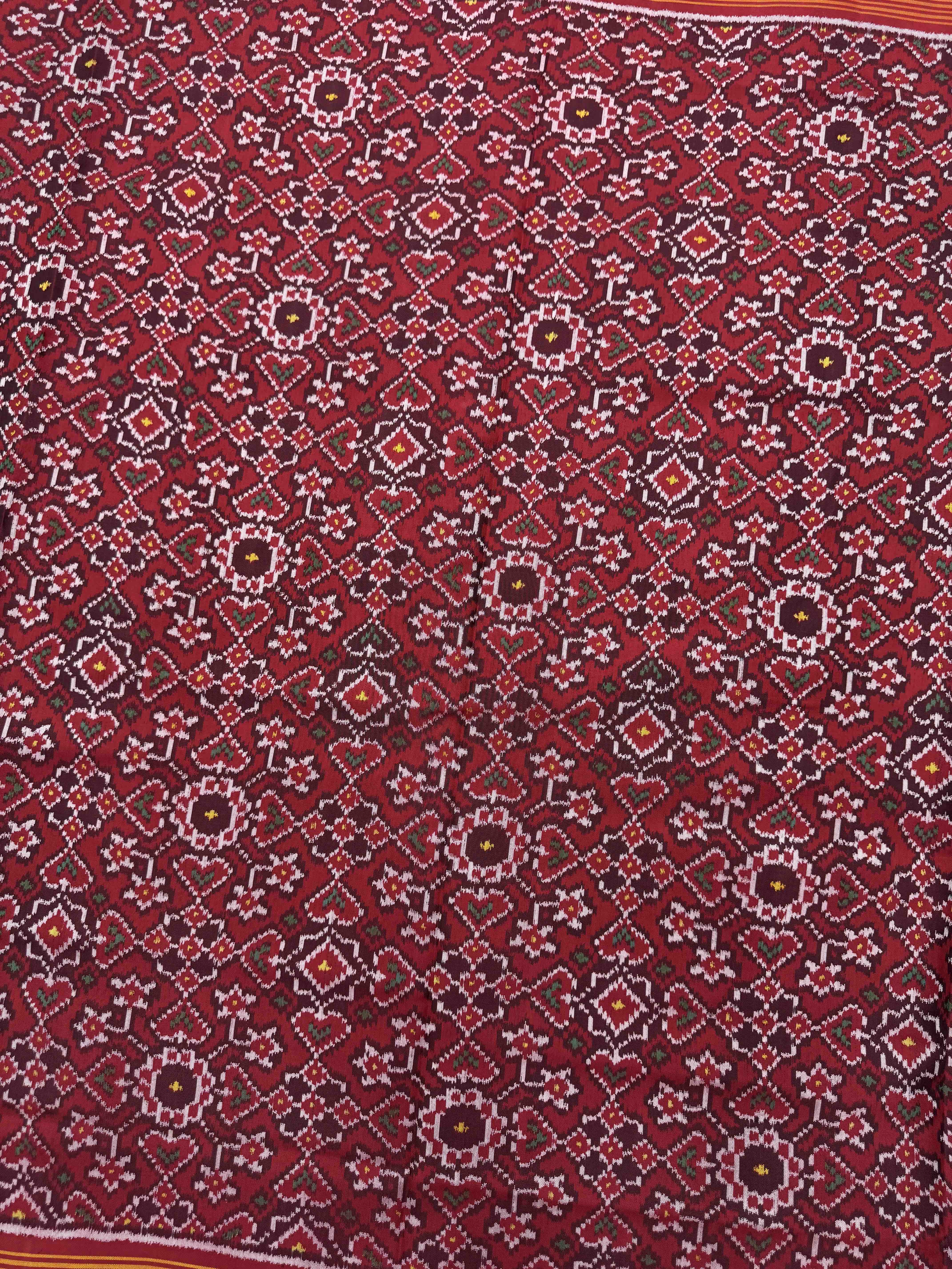 Red Manekchowk Navratan Single Ikat Patola Silk Fabric