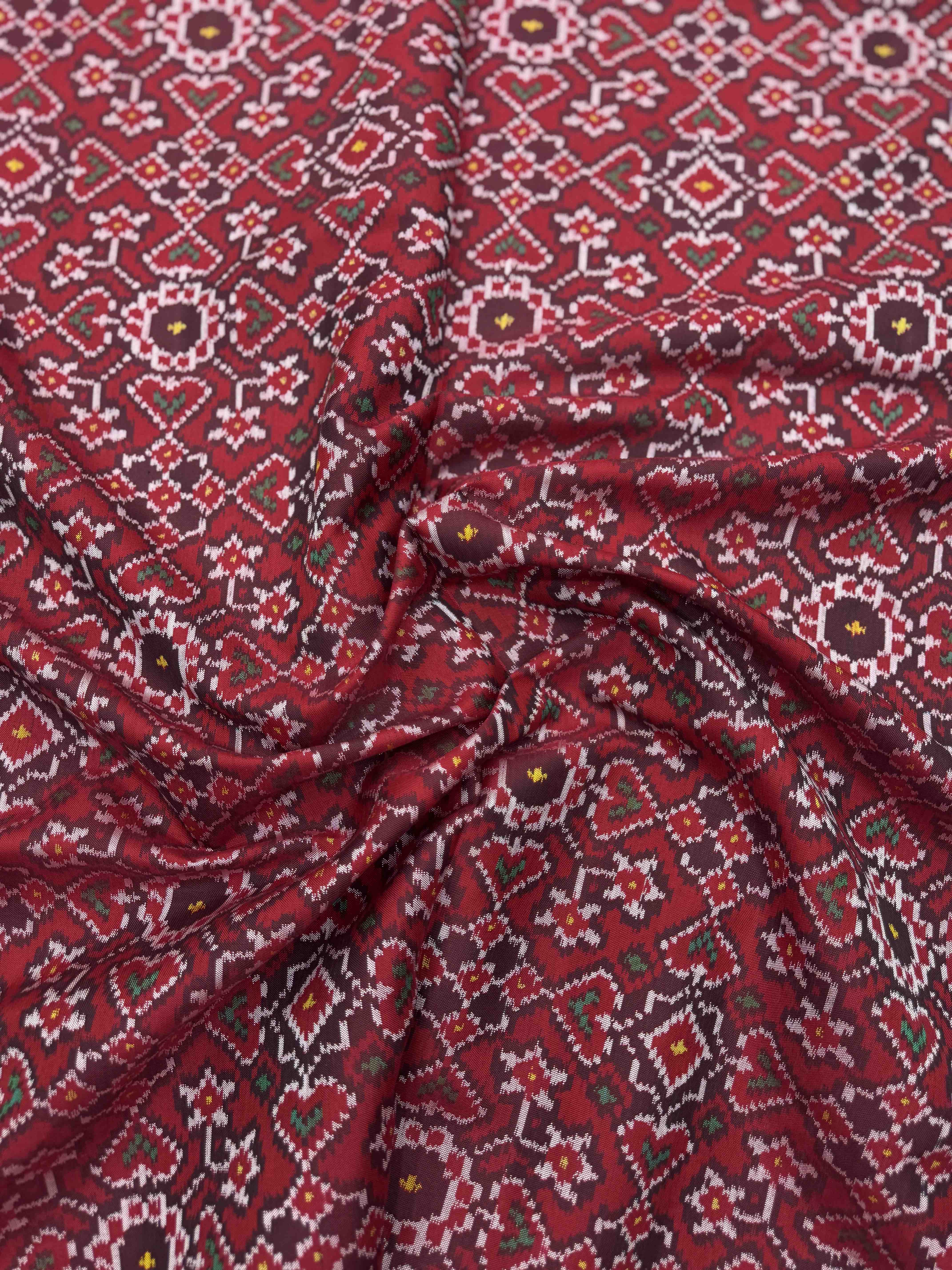 Red Manekchowk Navratan Single Ikat Patola Silk Fabric