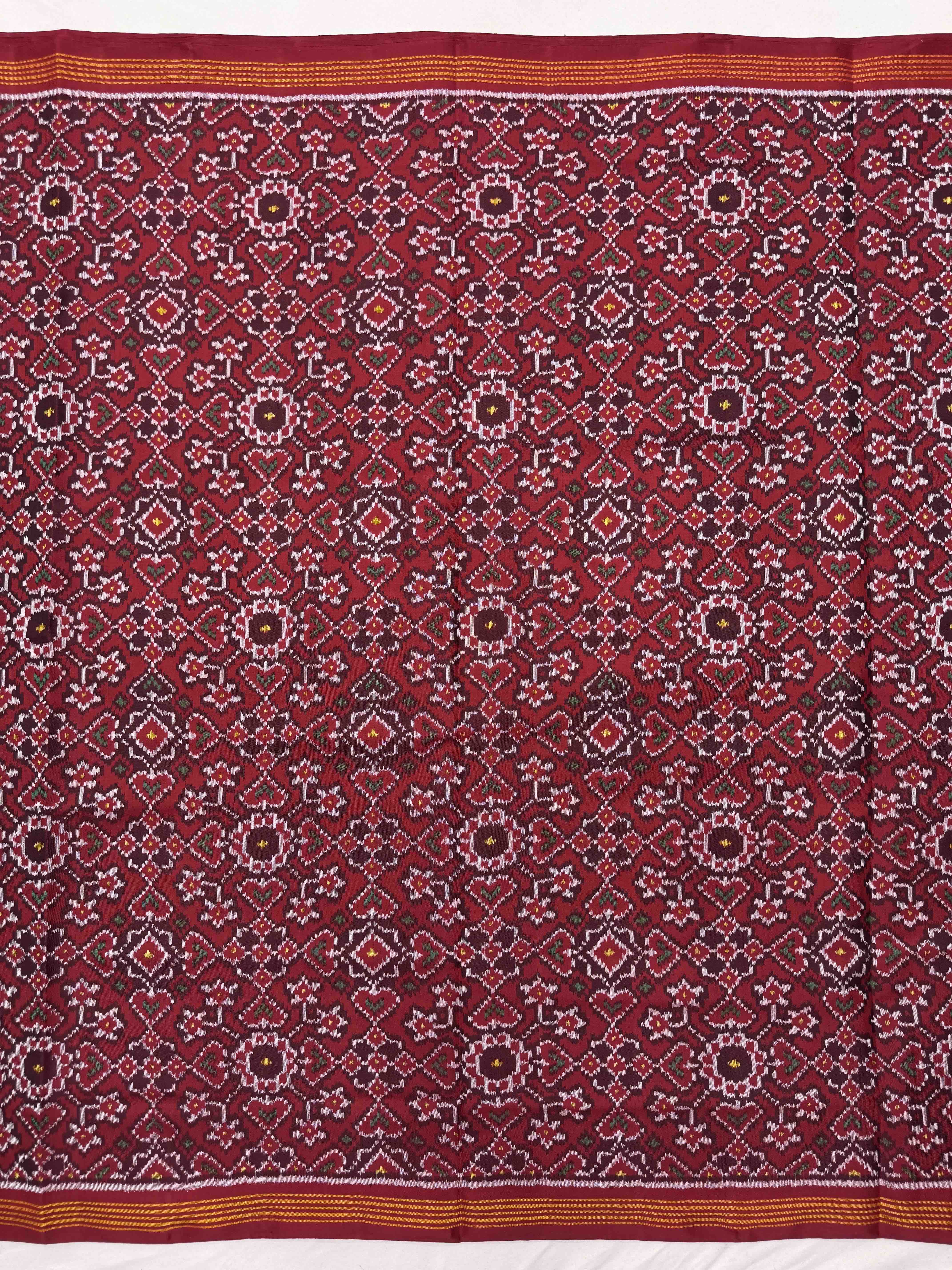 Red Manekchowk Navratan Single Ikat Patola Silk Fabric