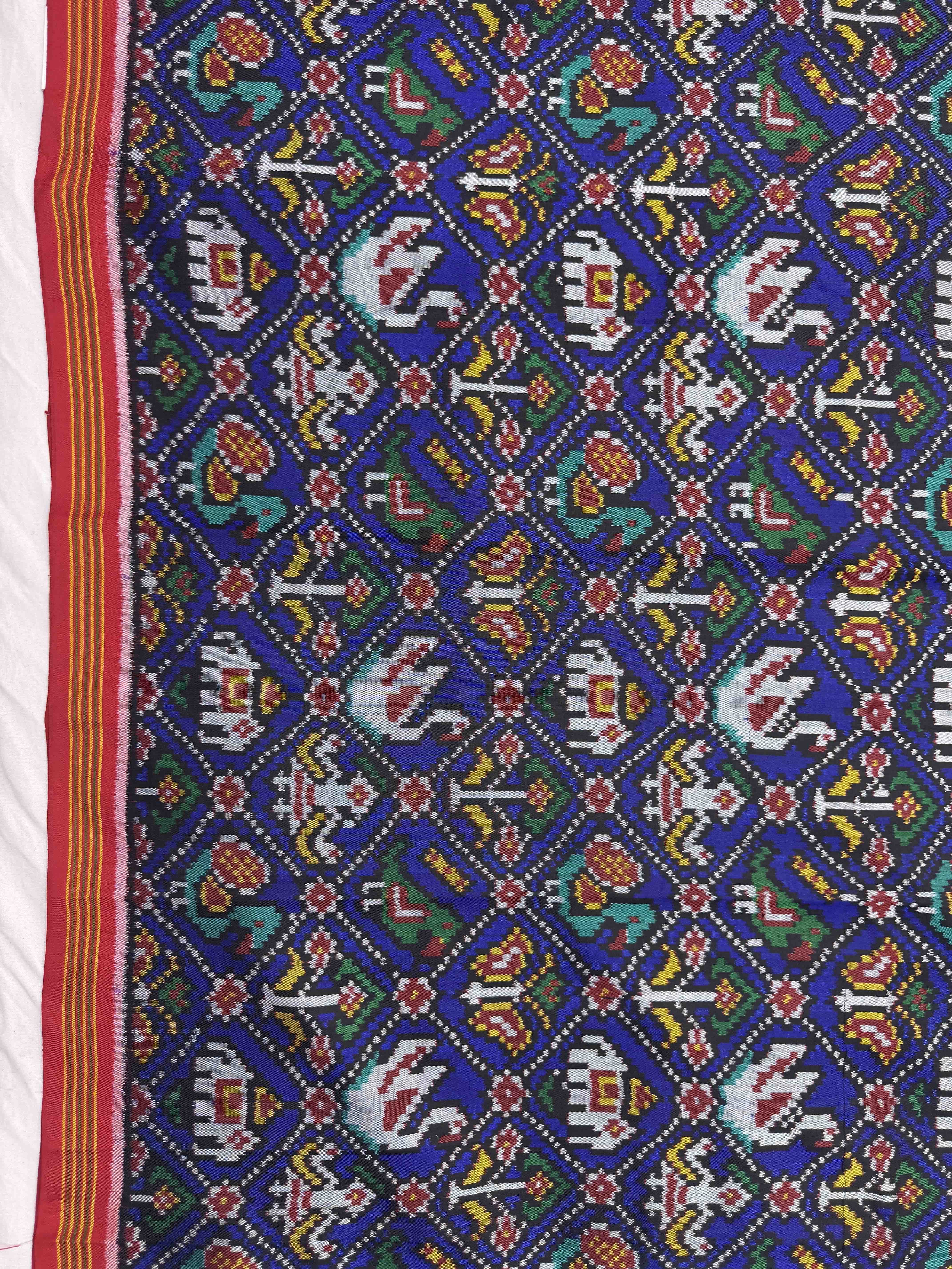 Red & Blue Narikunj Single Ikat Patola Silk Fabric