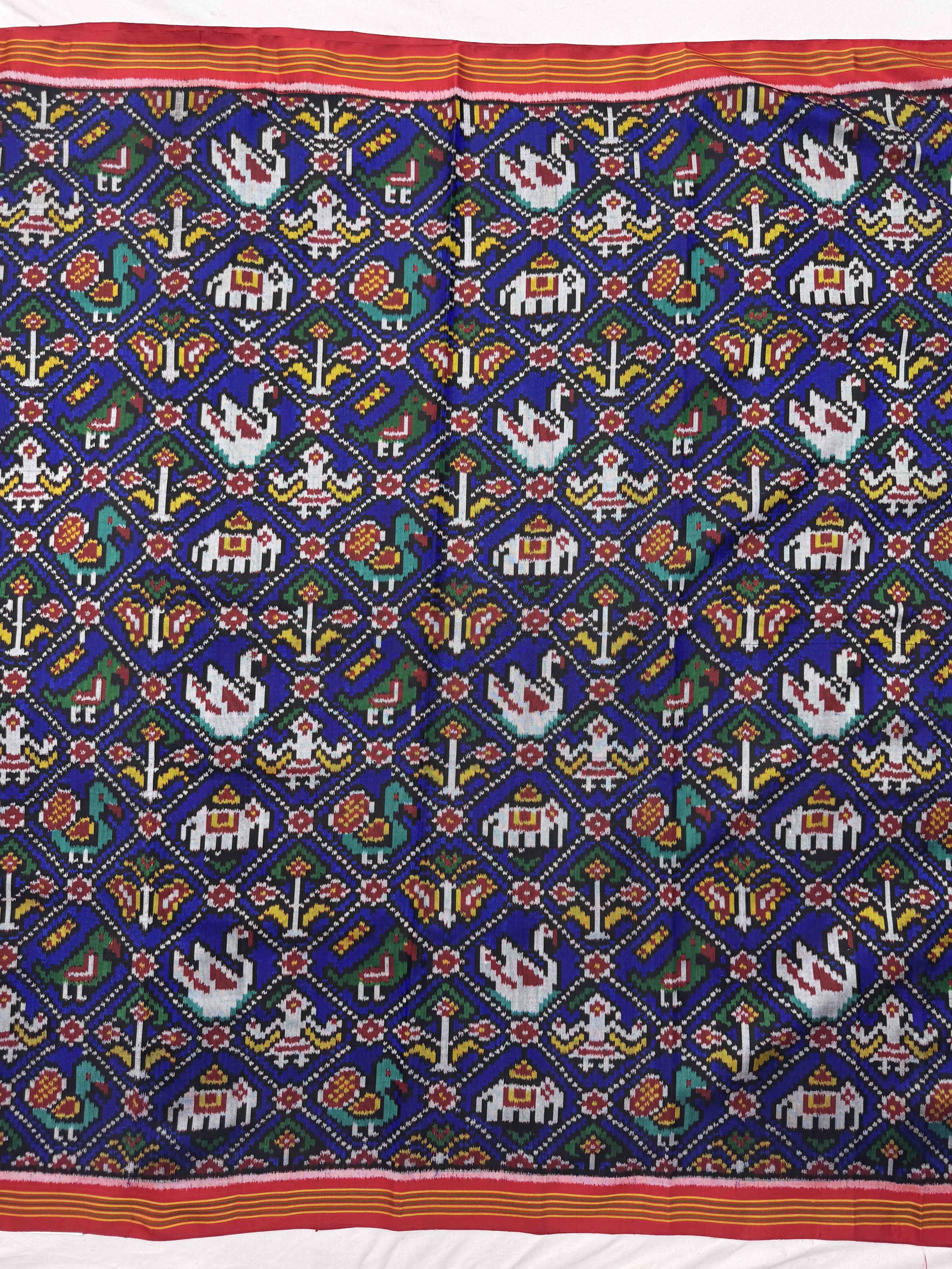 Red & Blue Narikunj Single Ikat Patola Silk Fabric