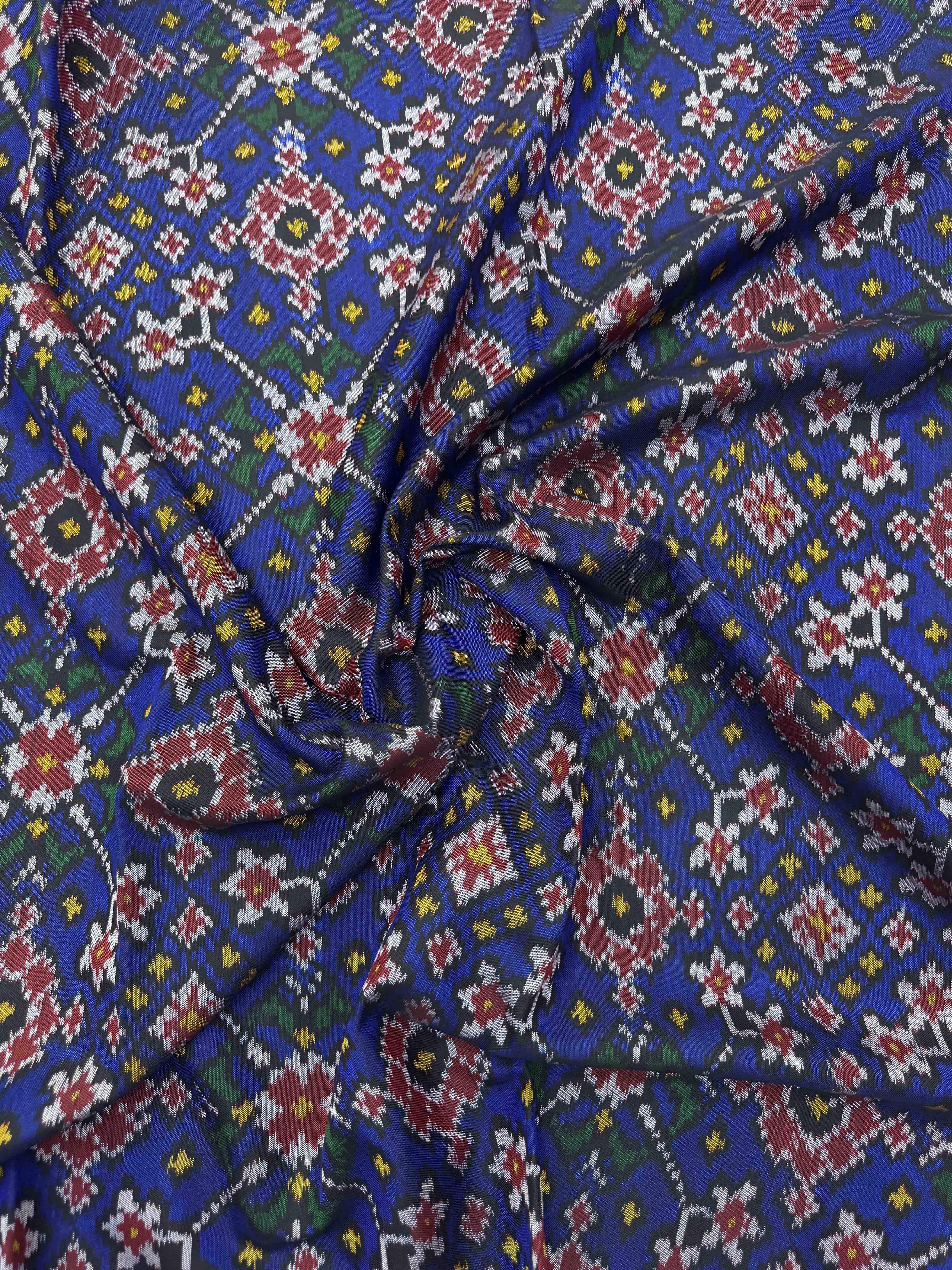 Red & Blue Navratan Single Ikat Patola Silk Fabric