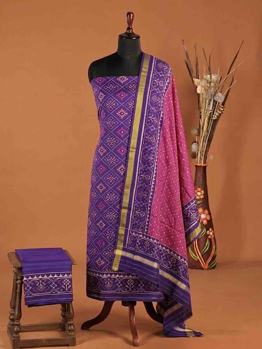 Purple & Pink Panchanda with Doted Patola Dress