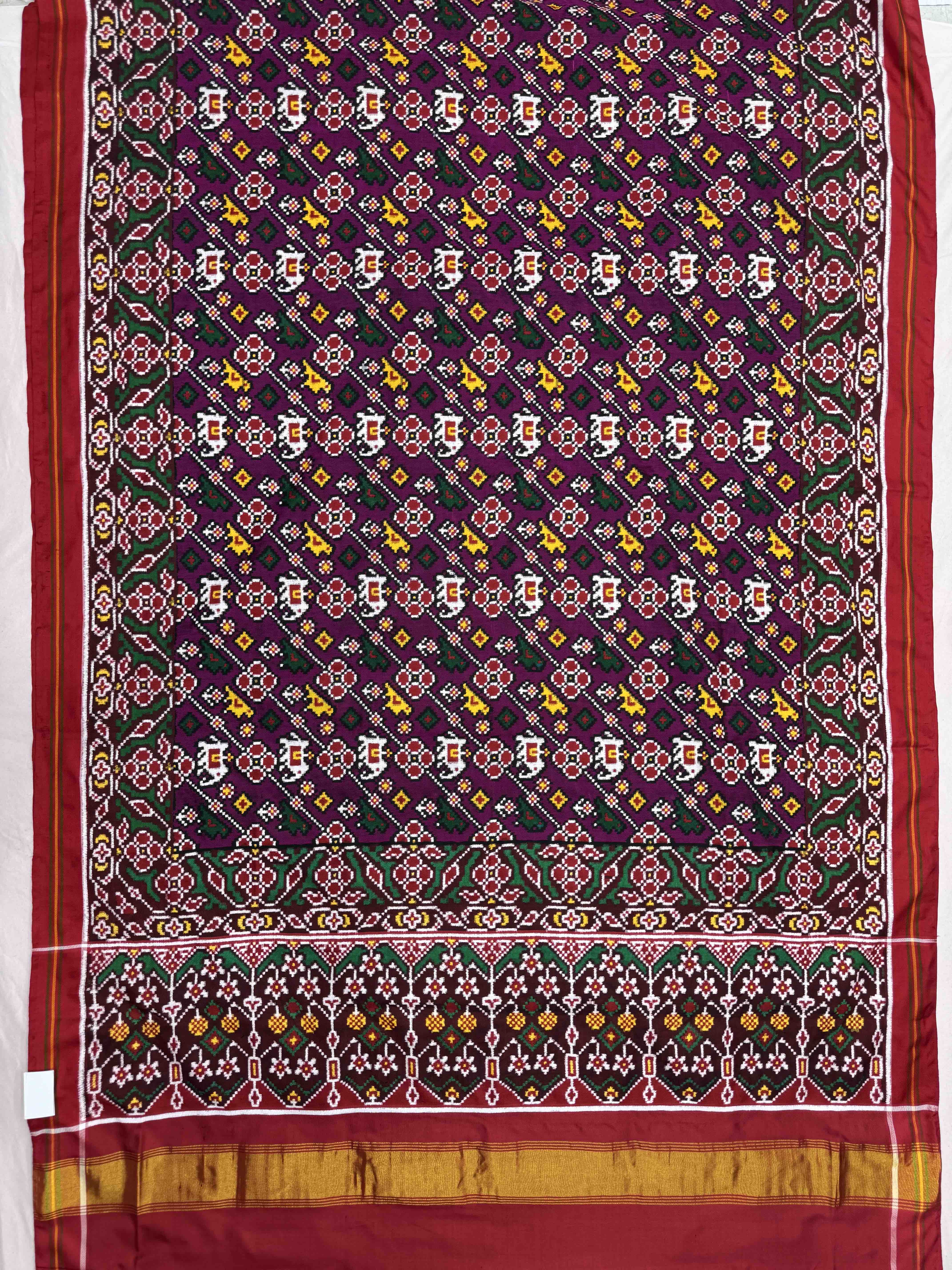 Red & Purple Small Haathi Popat Leheriya Double Ikat Patan Patola Saree