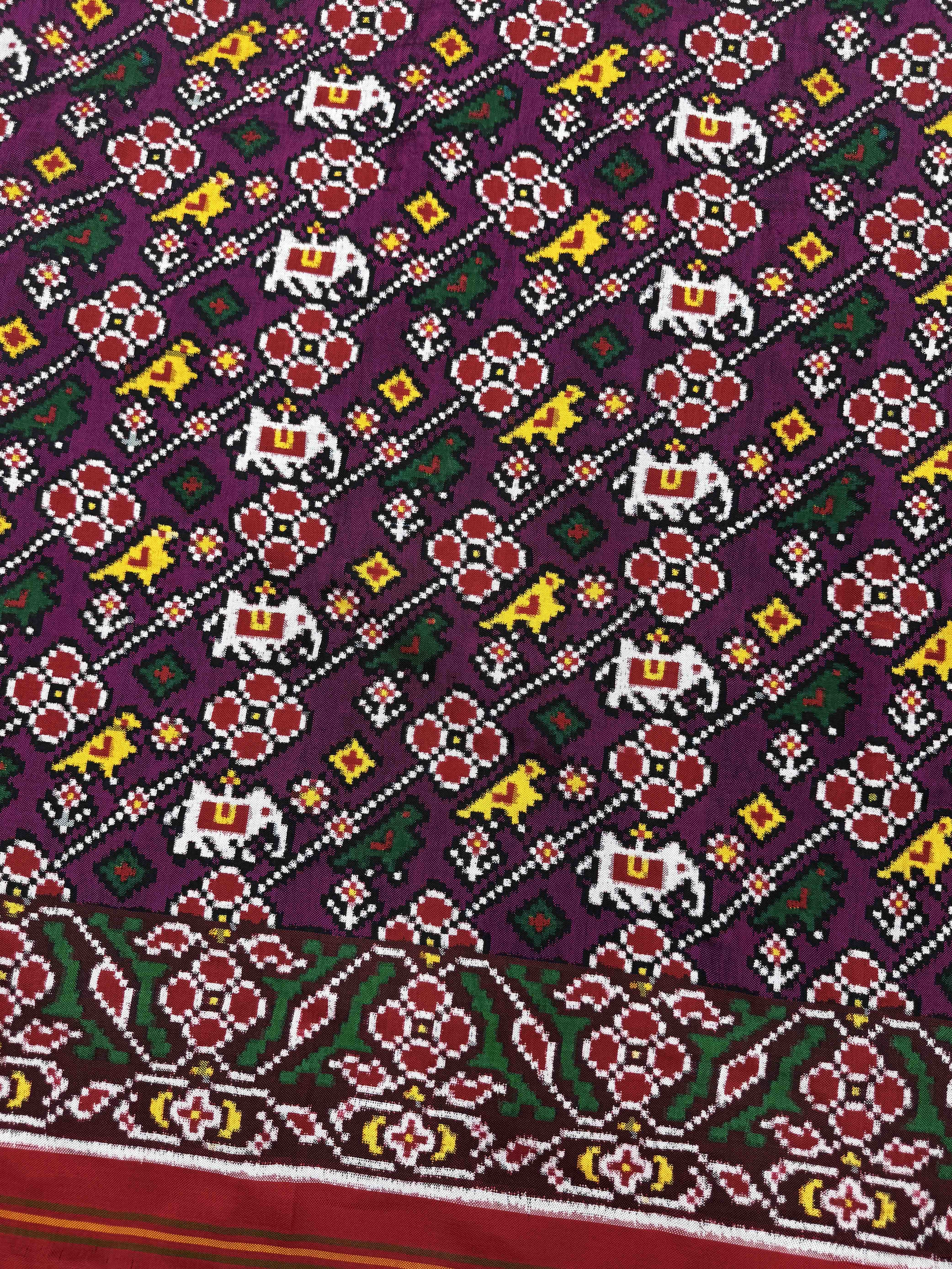 Red & Purple Small Haathi Popat Leheriya Double Ikat Patan Patola Saree