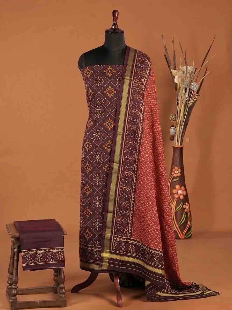 Maroon & Red Panchanda with Zigzag Lining Patola Dress